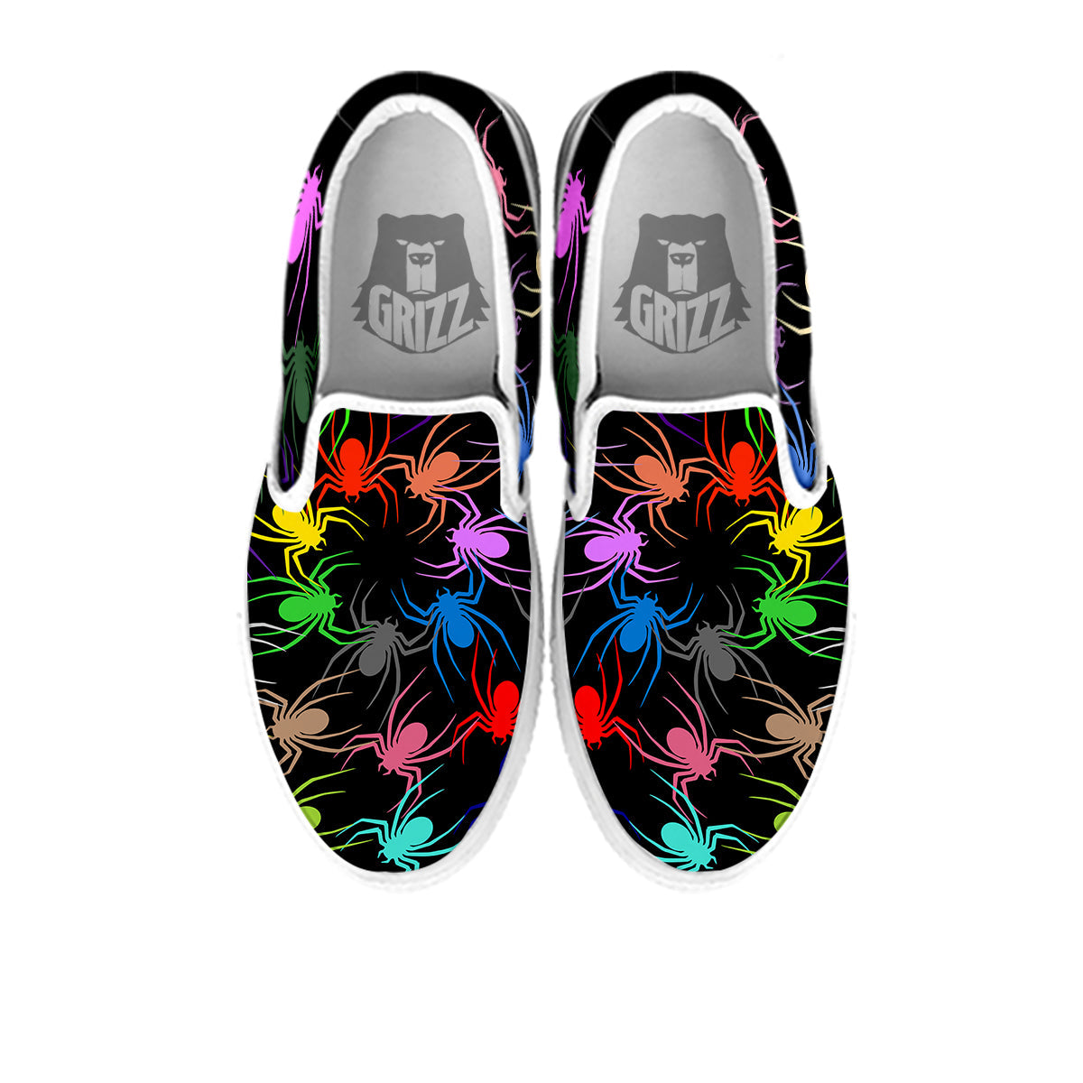 Colorful Spider And Spiral Web Print White Slip On Shoes-grizzshop