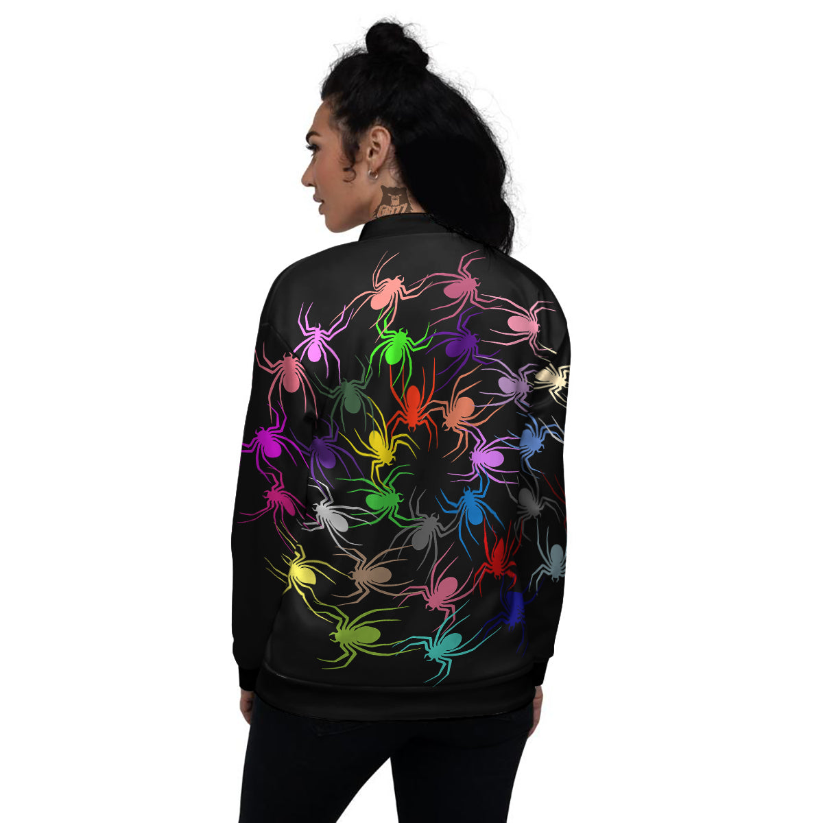 Colorful Spider And Spiral Web Print Women's Bomber Jacket-grizzshop