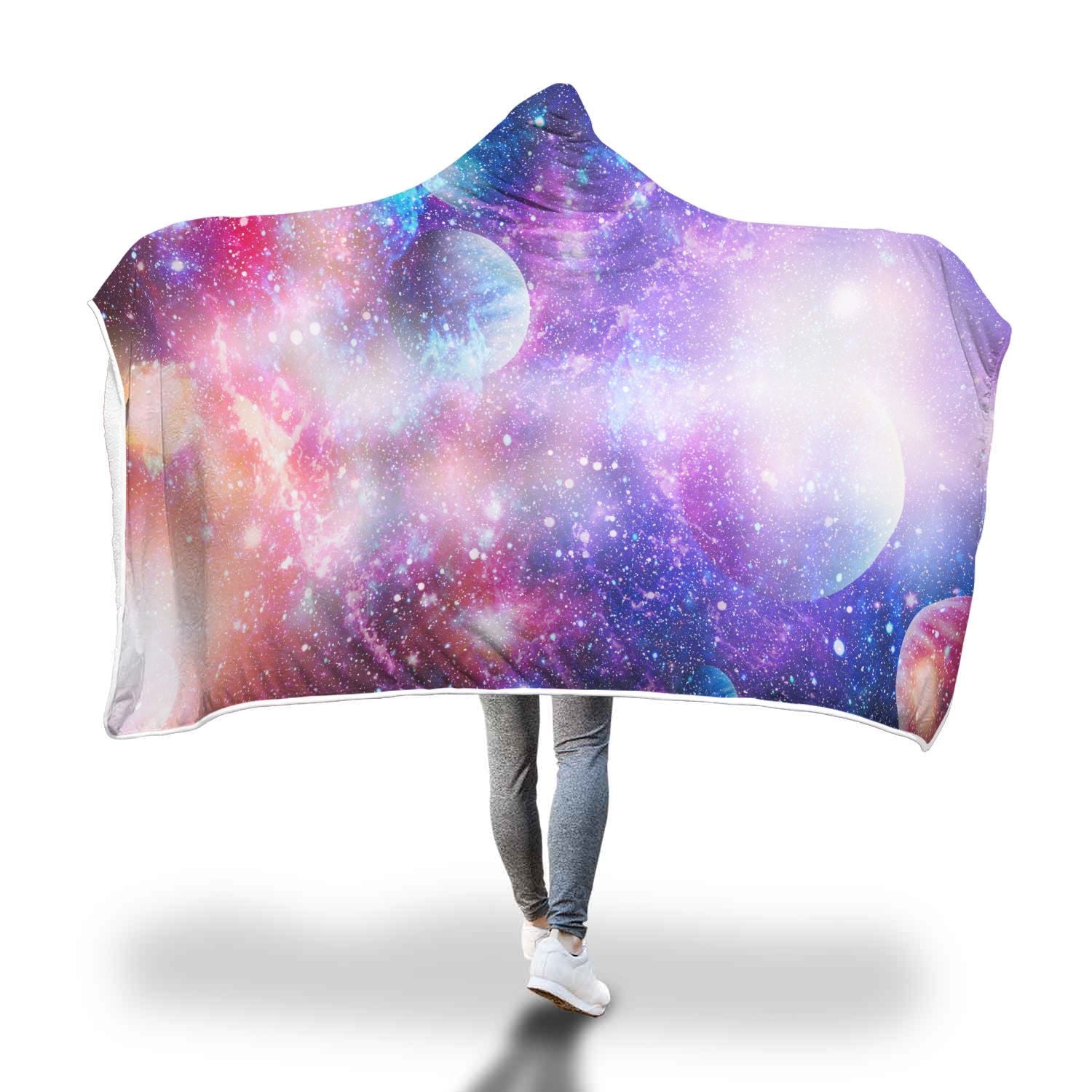 Colorful Star Galxay Space Print Hooded Blanket-grizzshop