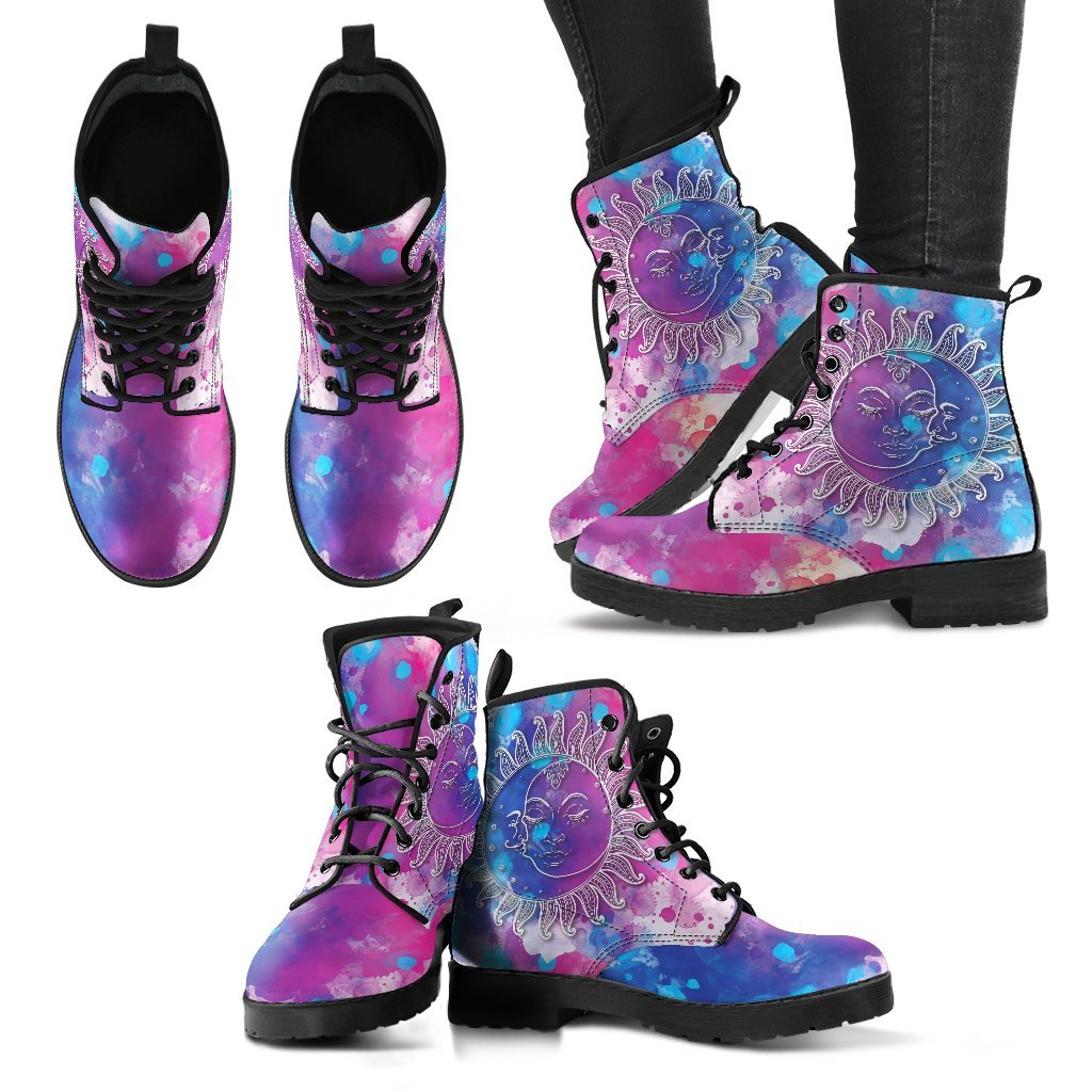 Colorful Sun Moon Women's Leather Boots-grizzshop