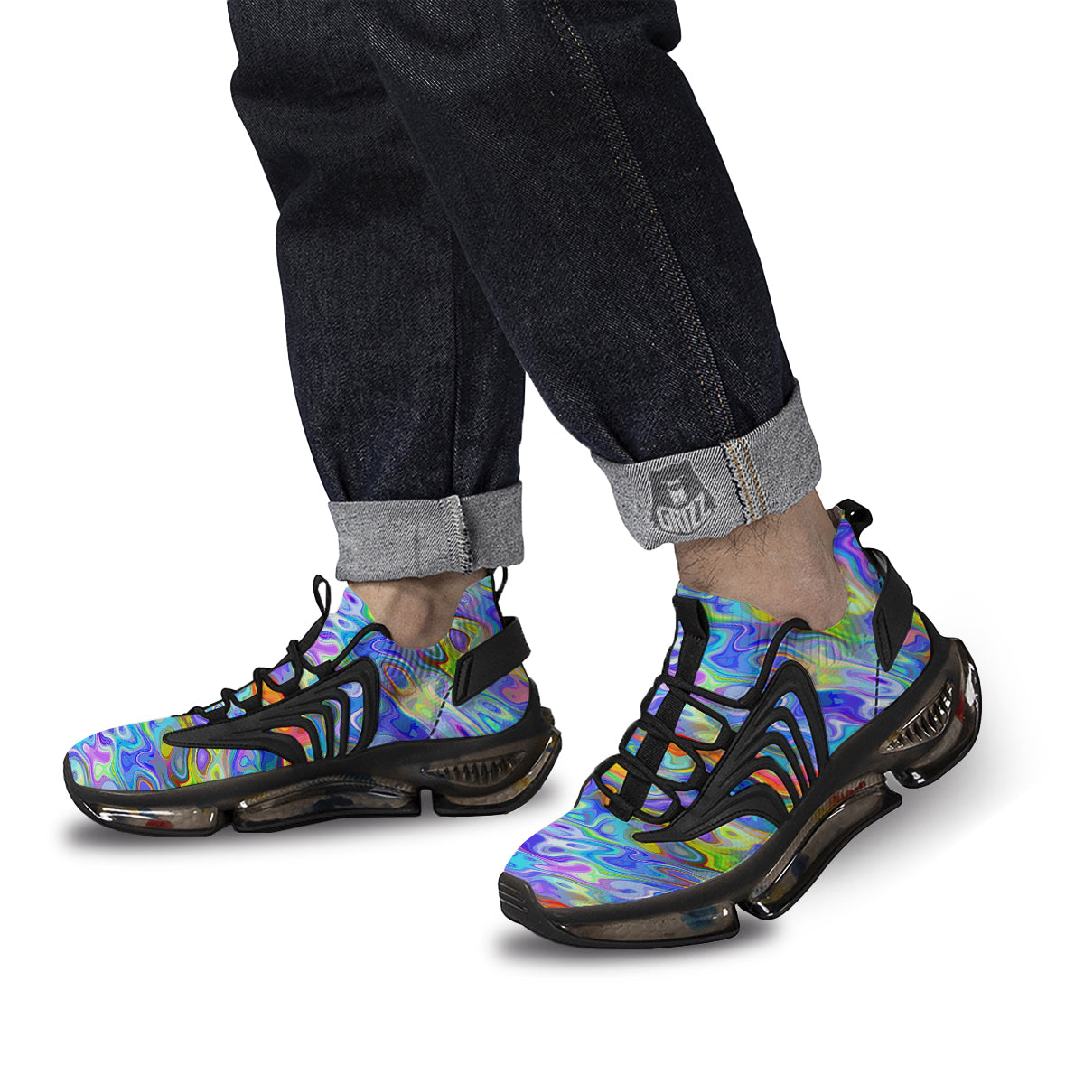 Colorful Tie Dye Wavy Hippie Print Black Gym Shoes-grizzshop