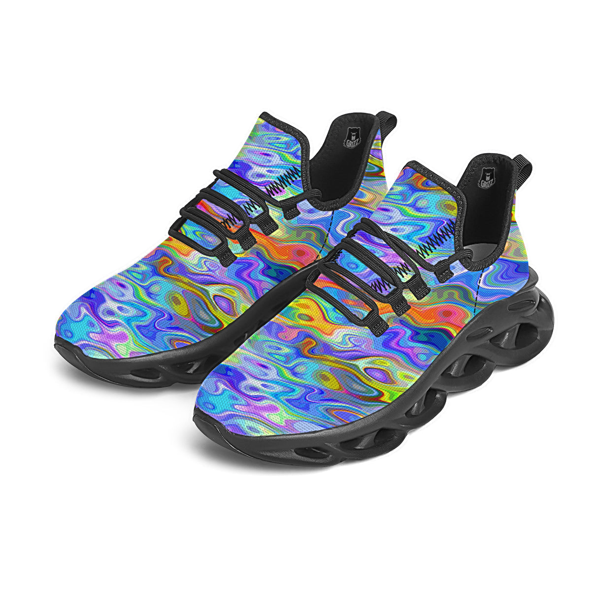 Colorful Tie Dye Wavy Hippie Print Black Running Shoes-grizzshop