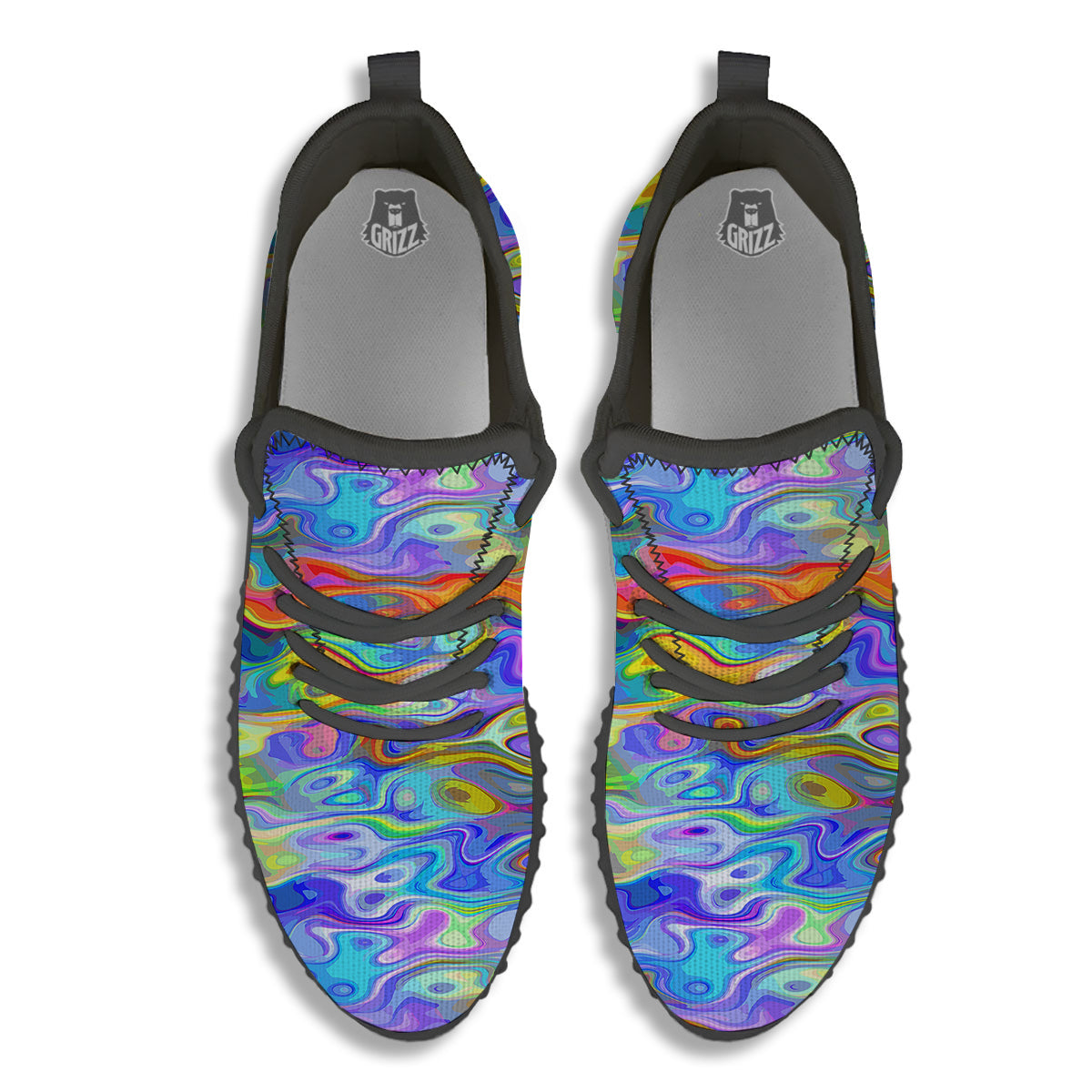 Colorful Tie Dye Wavy Hippie Print Black Walking Shoes-grizzshop