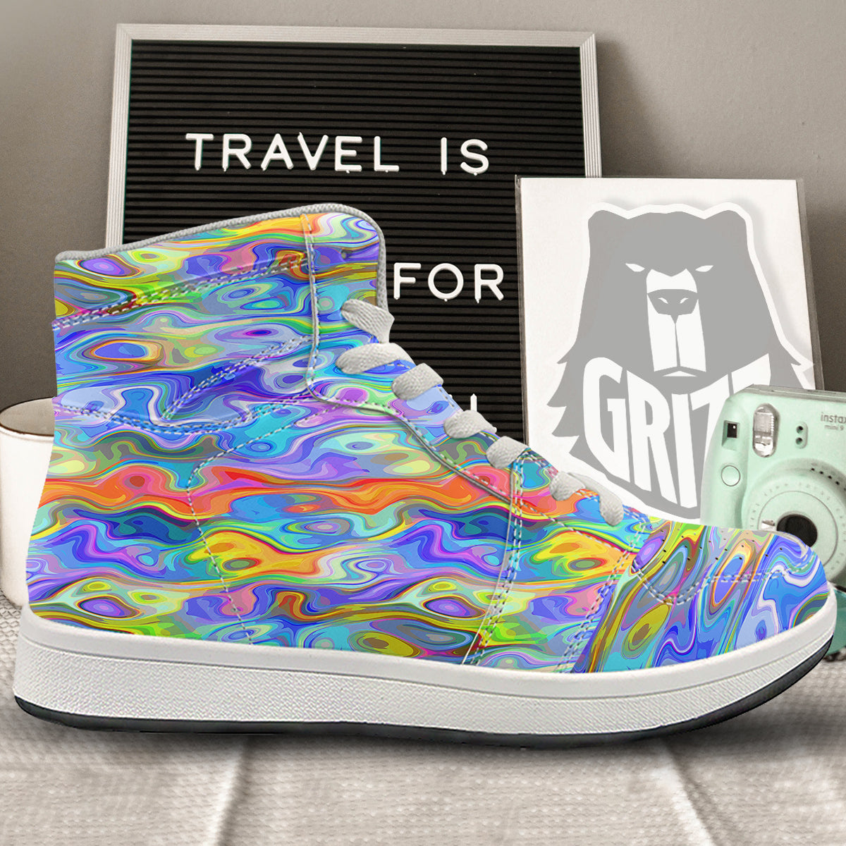 Colorful Tie Dye Wavy Hippie Print High Top Sneakers-grizzshop