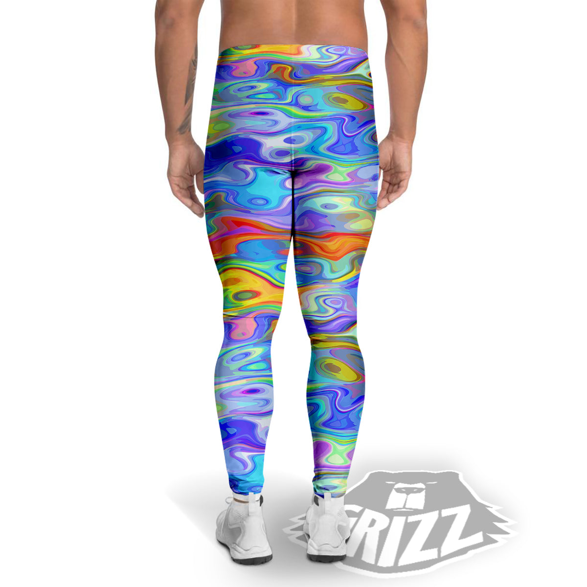 Colorful Tie Dye Wavy Hippie Print Men's Leggings-grizzshop