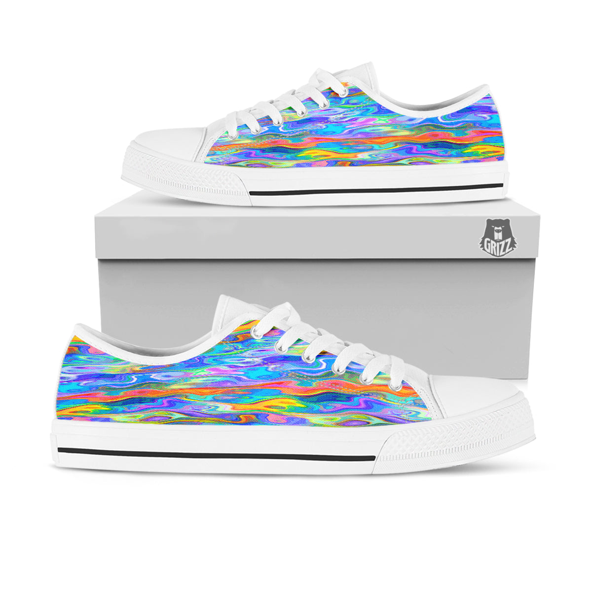 Colorful Tie Dye Wavy Hippie Print White Low Top Shoes-grizzshop