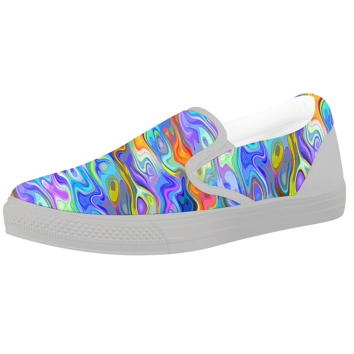 Colorful Tie Dye Wavy Hippie Print White Slip On Shoes-grizzshop