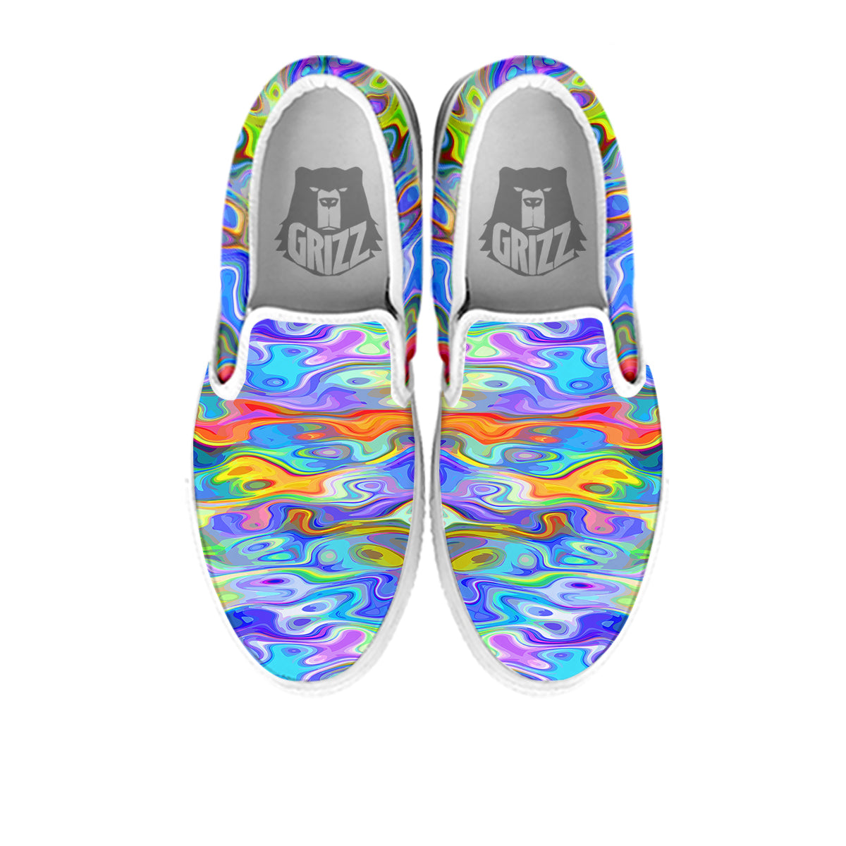 Colorful Tie Dye Wavy Hippie Print White Slip On Shoes-grizzshop