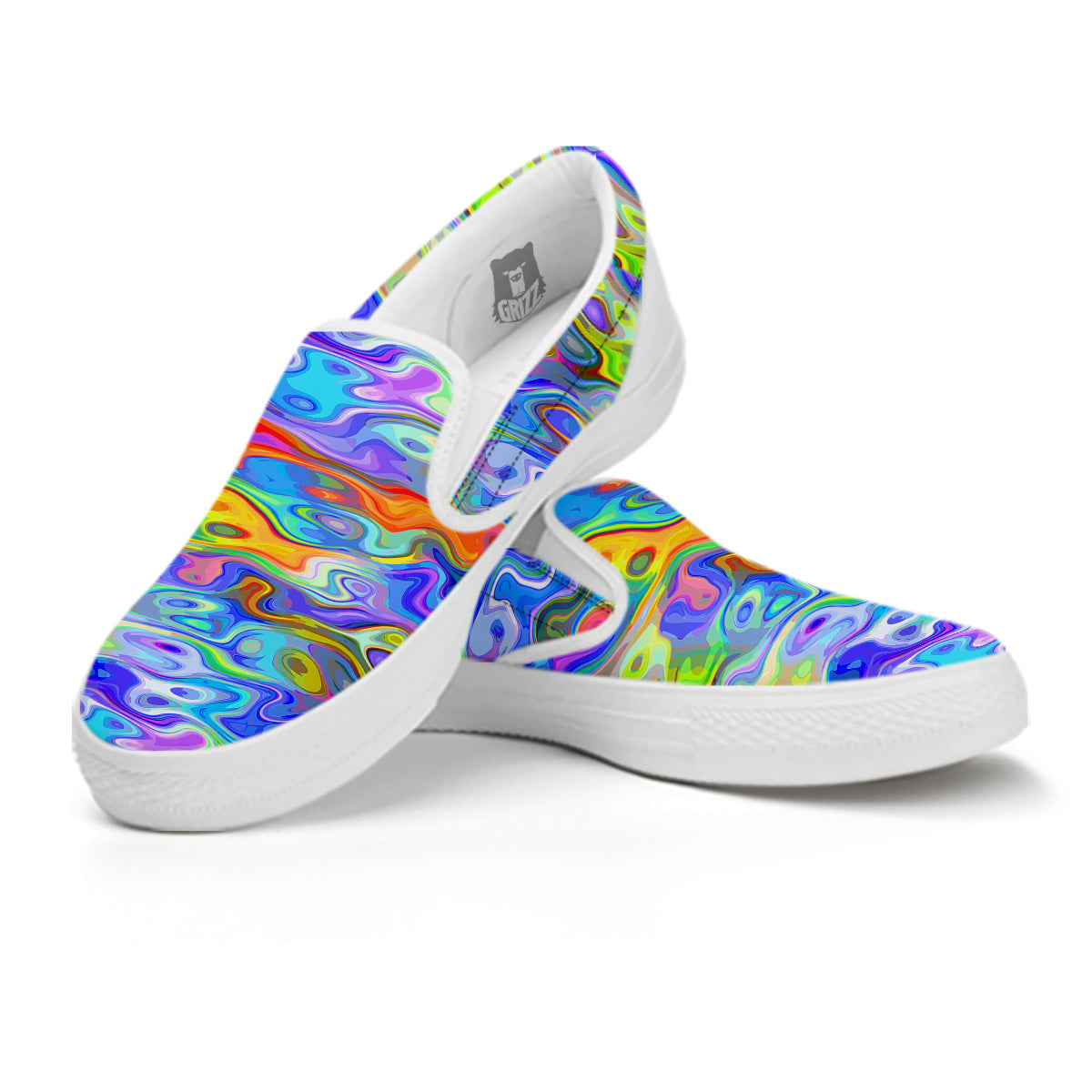 Colorful Tie Dye Wavy Hippie Print White Slip On Shoes-grizzshop