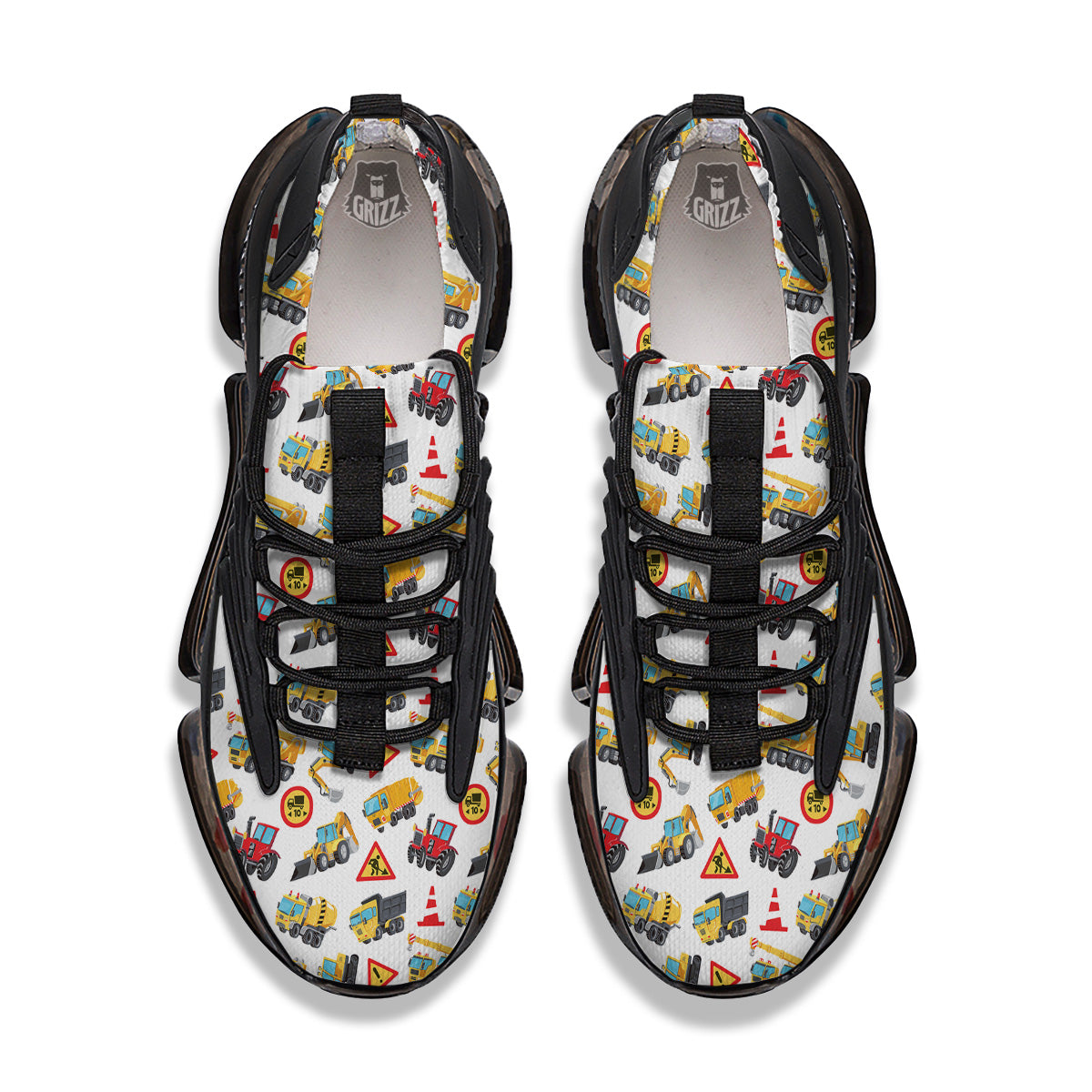 Colorful Toy Trucks And Tractor Print Pattern Black Gym Shoes-grizzshop