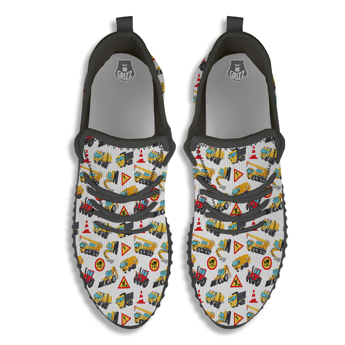 Colorful Toy Trucks And Tractor Print Pattern Black Walking Shoes-grizzshop