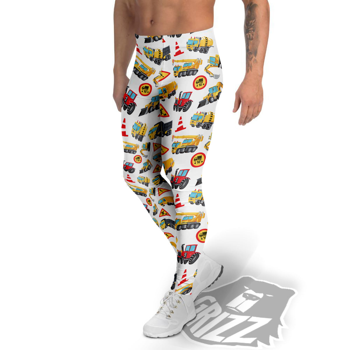Colorful Toy Trucks And Tractor Print Pattern Men's Leggings-grizzshop