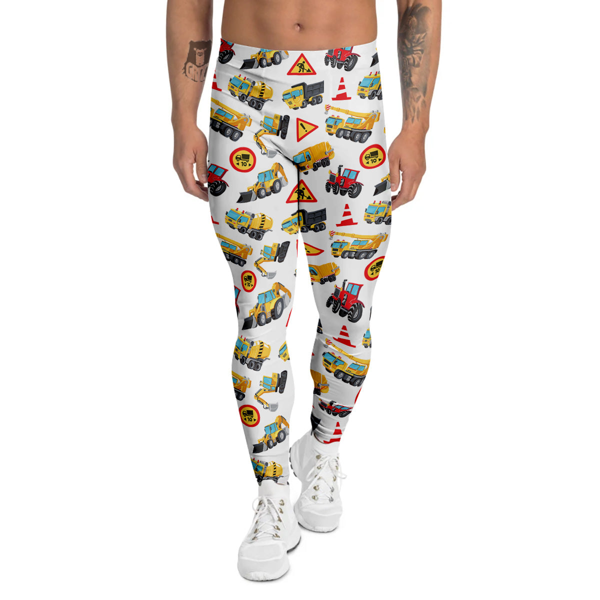 Colorful Toy Trucks And Tractor Print Pattern Men's Leggings-grizzshop
