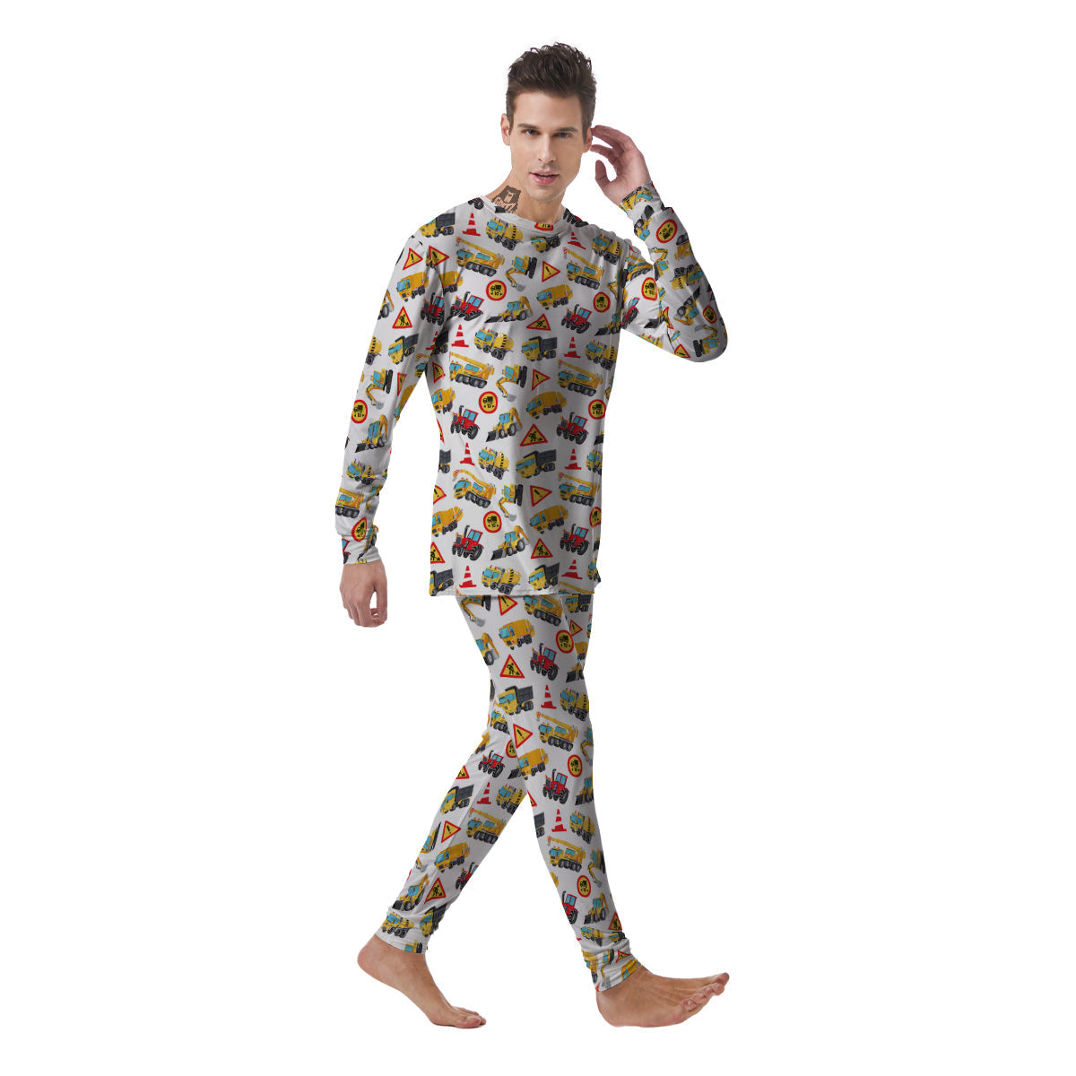 Colorful Toy Trucks And Tractor Print Pattern Men's Pajamas-grizzshop
