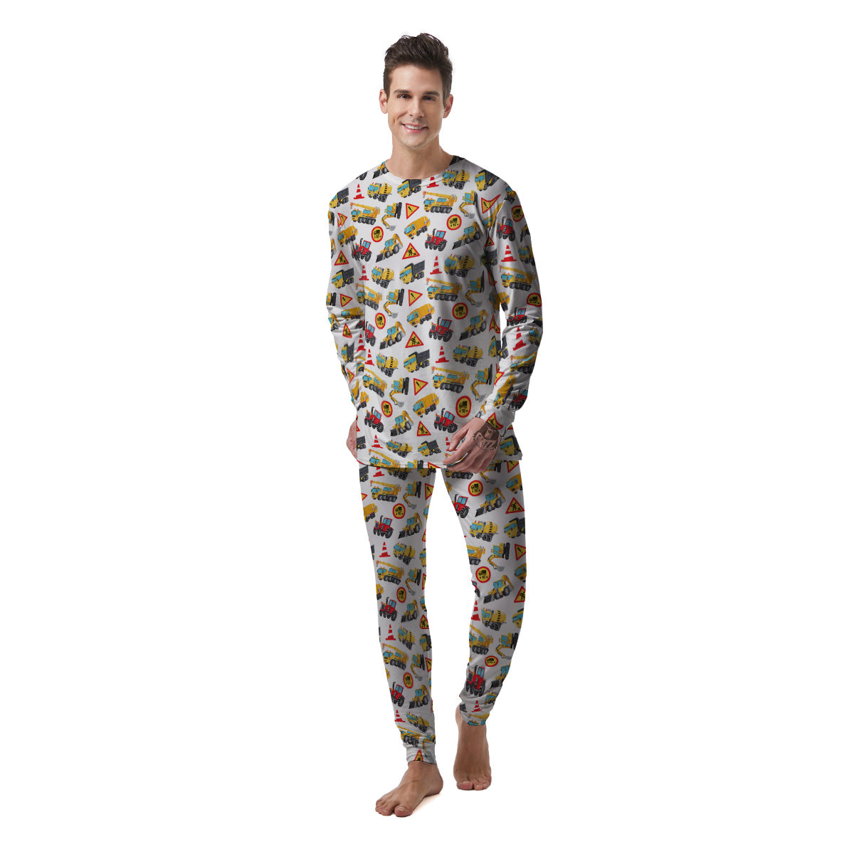Colorful Toy Trucks And Tractor Print Pattern Men's Pajamas-grizzshop