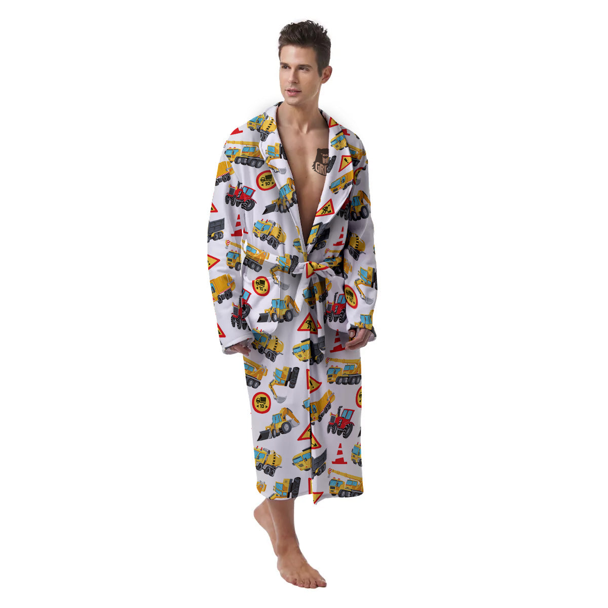 Colorful Toy Trucks And Tractor Print Pattern Men's Robe-grizzshop