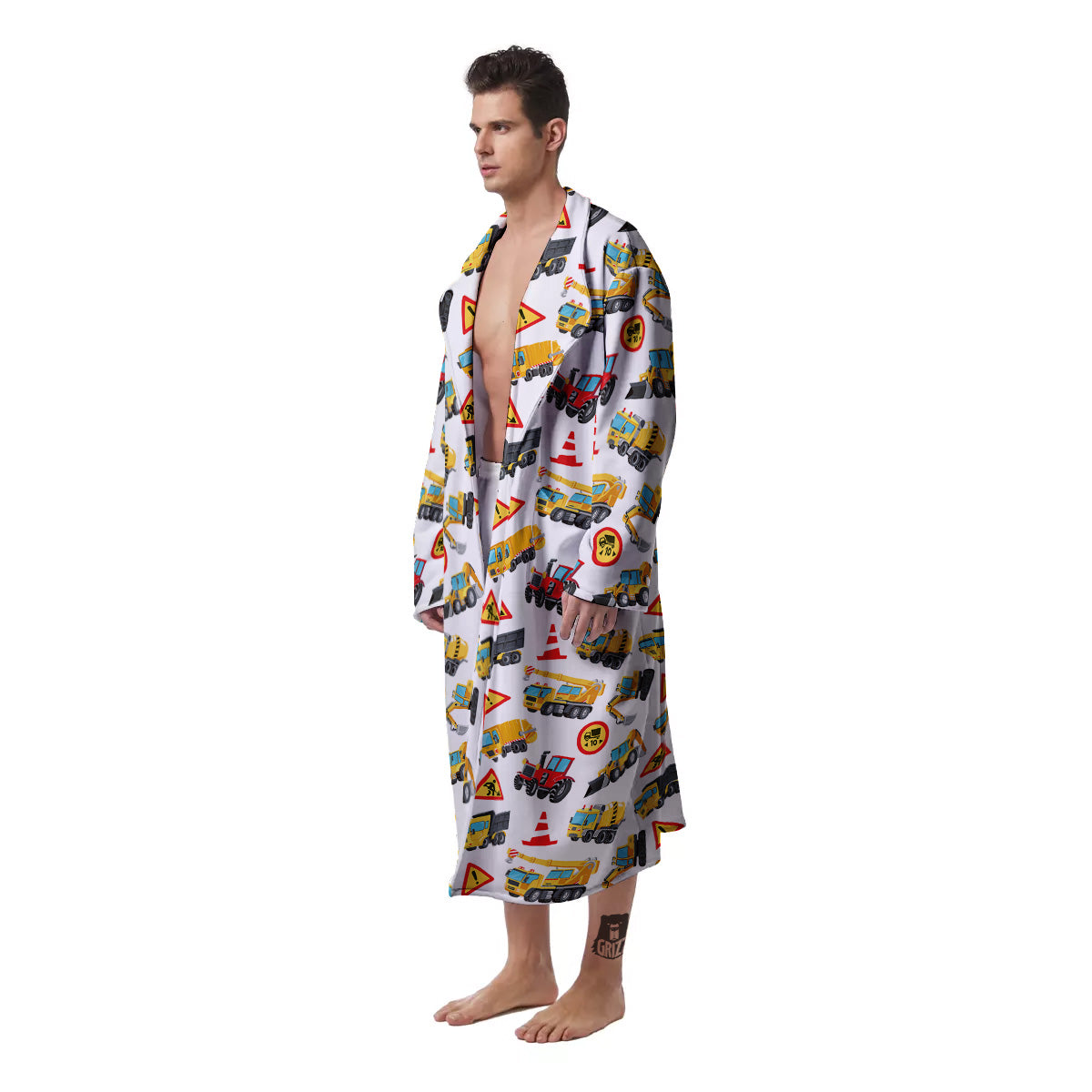 Colorful Toy Trucks And Tractor Print Pattern Men's Robe-grizzshop