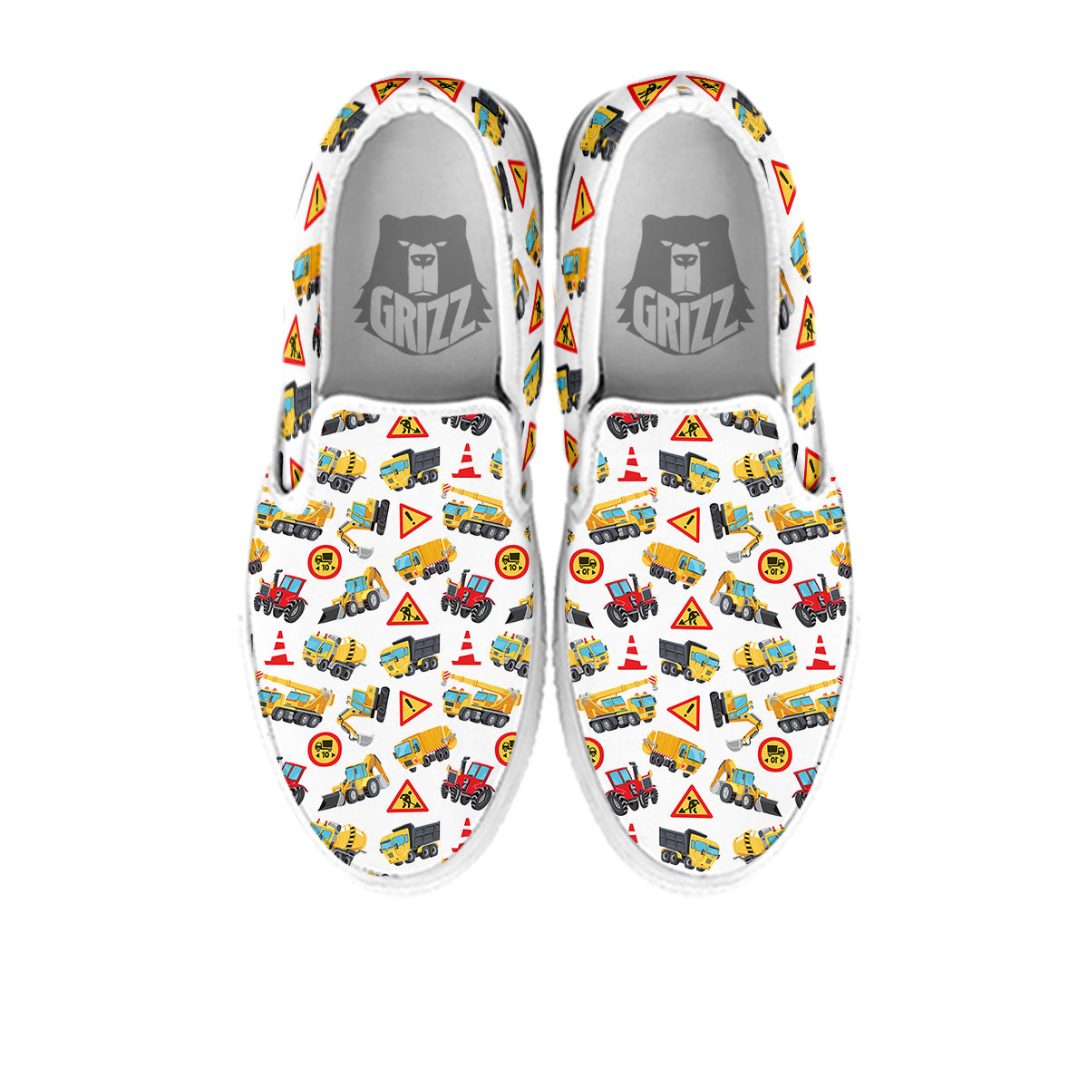 Colorful Toy Trucks And Tractor Print Pattern White Slip On Shoes-grizzshop