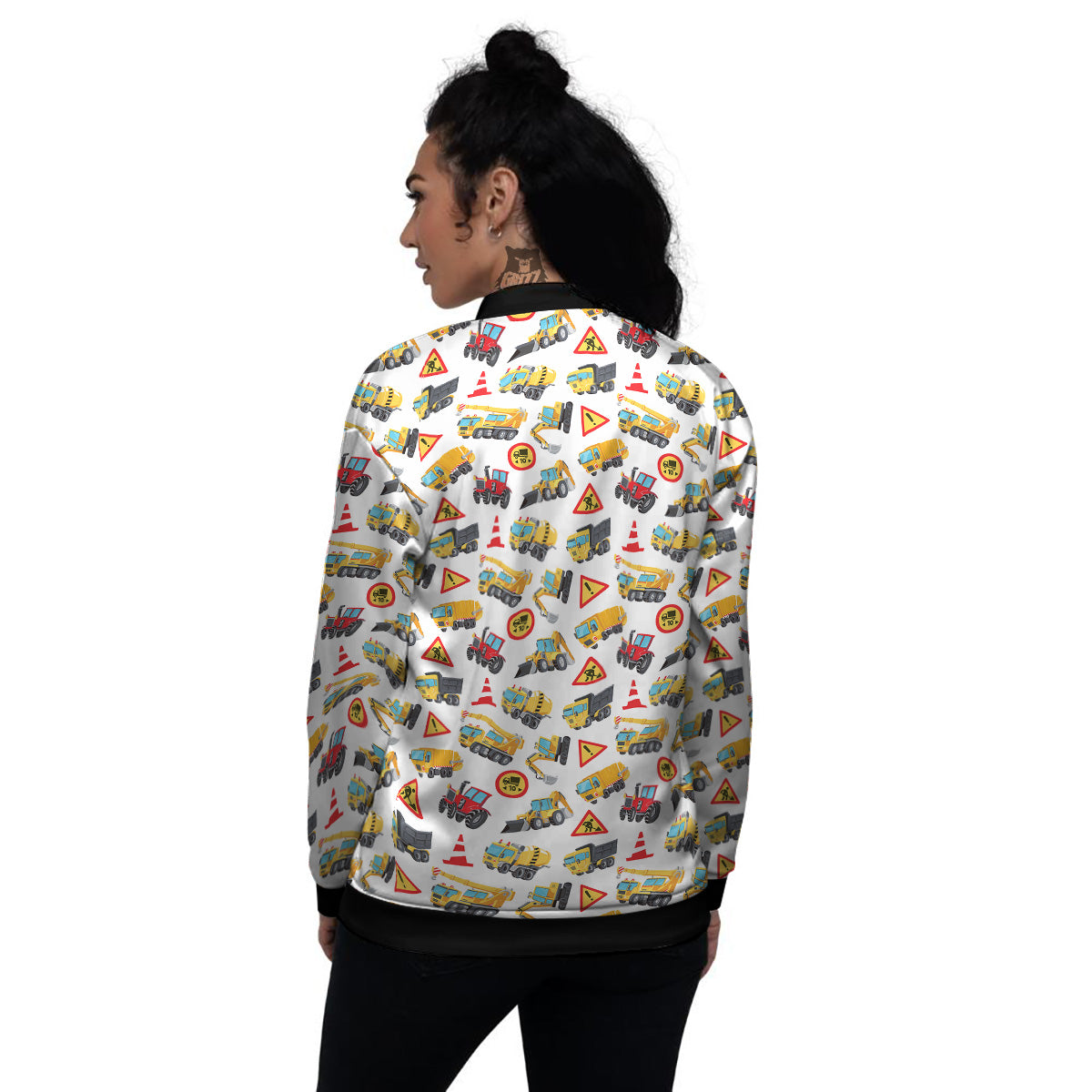 Colorful Toy Trucks And Tractor Print Pattern Women's Bomber Jacket-grizzshop