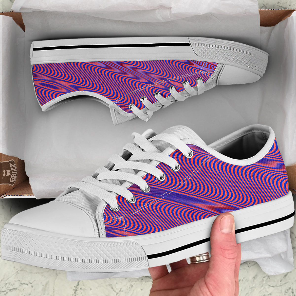 Colorful Wavy Bright Waves Print White Low Top Shoes-grizzshop