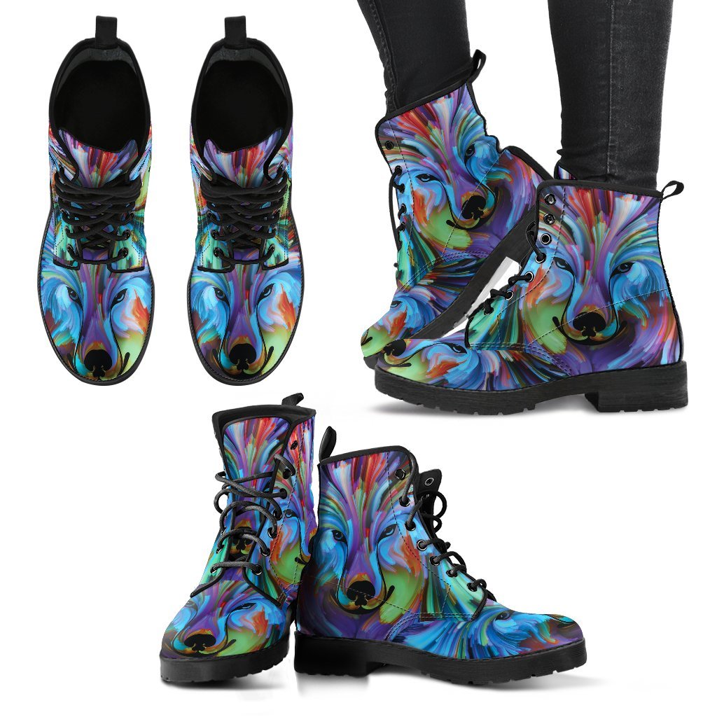 Colorful Wolf Women's Leather Boots-grizzshop
