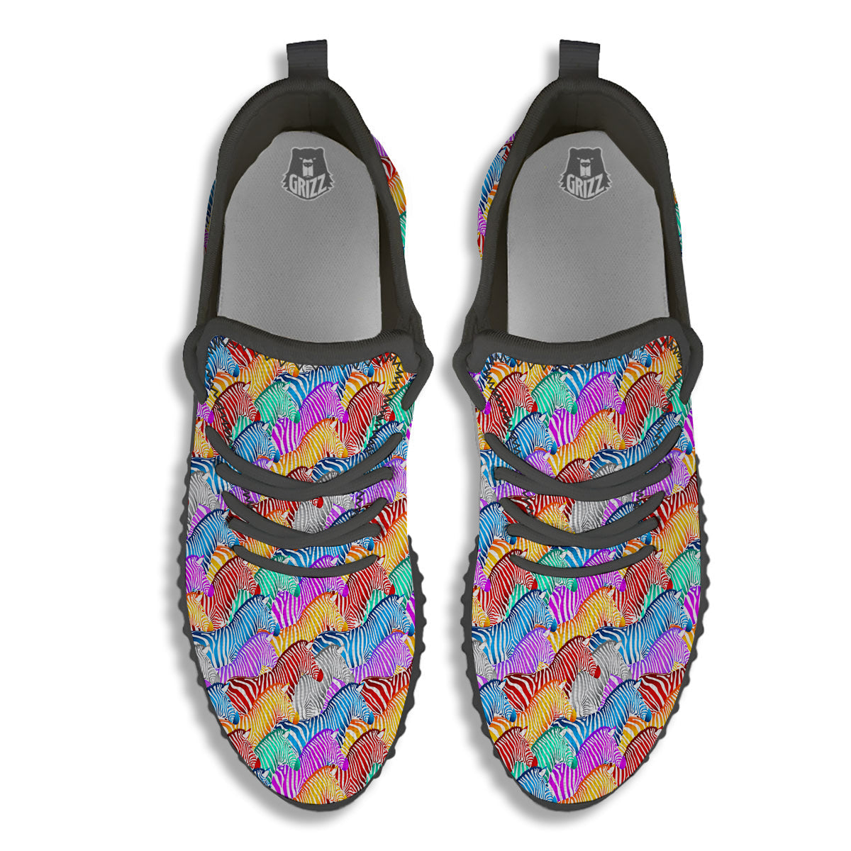 Colorful Zebra Print Pattern Black Walking Shoes-grizzshop