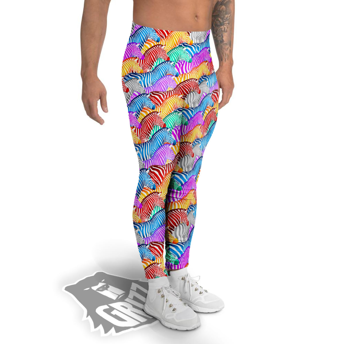 Colorful Zebra Print Pattern Men's Leggings-grizzshop