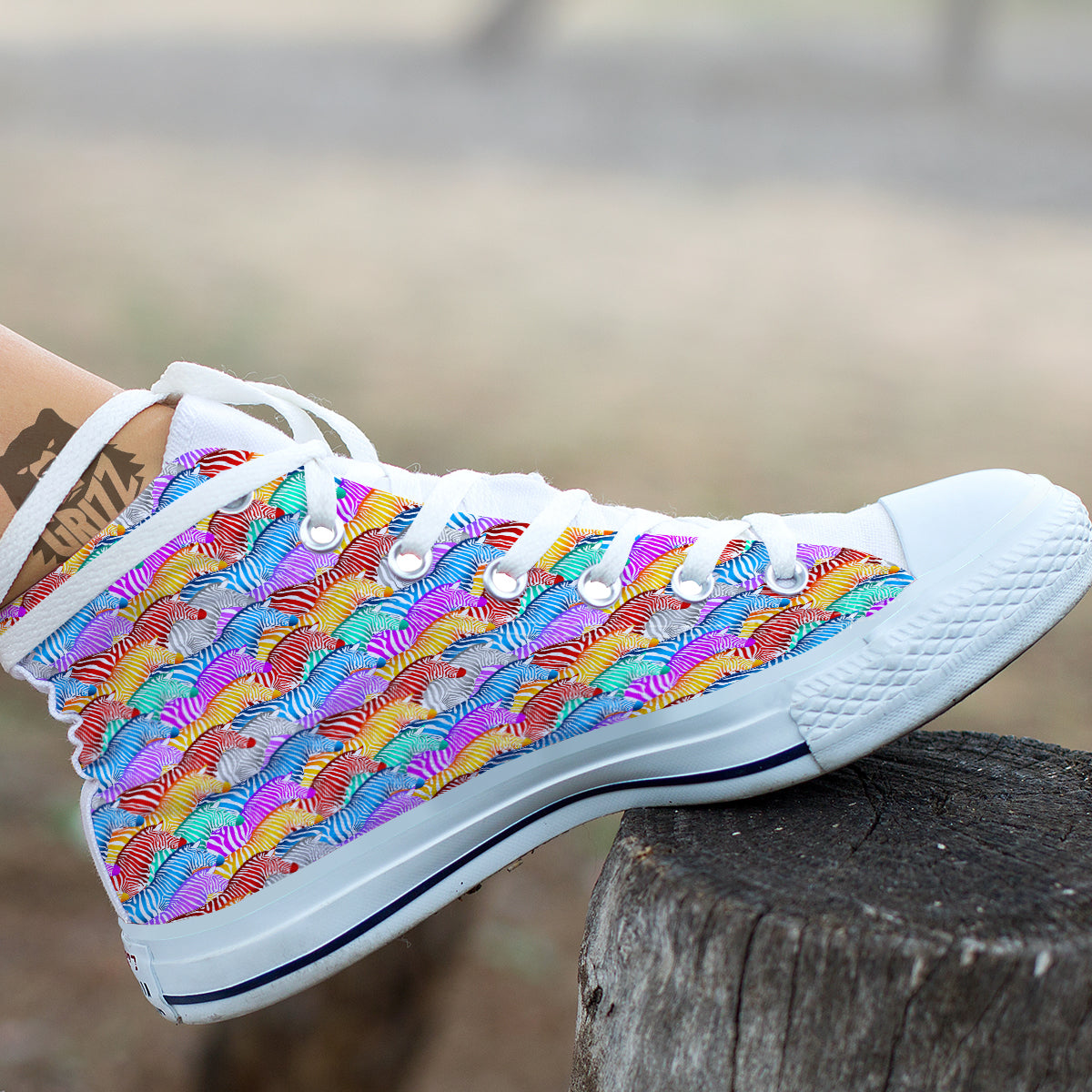 Colorful Zebra Print Pattern White High Top Shoes-grizzshop