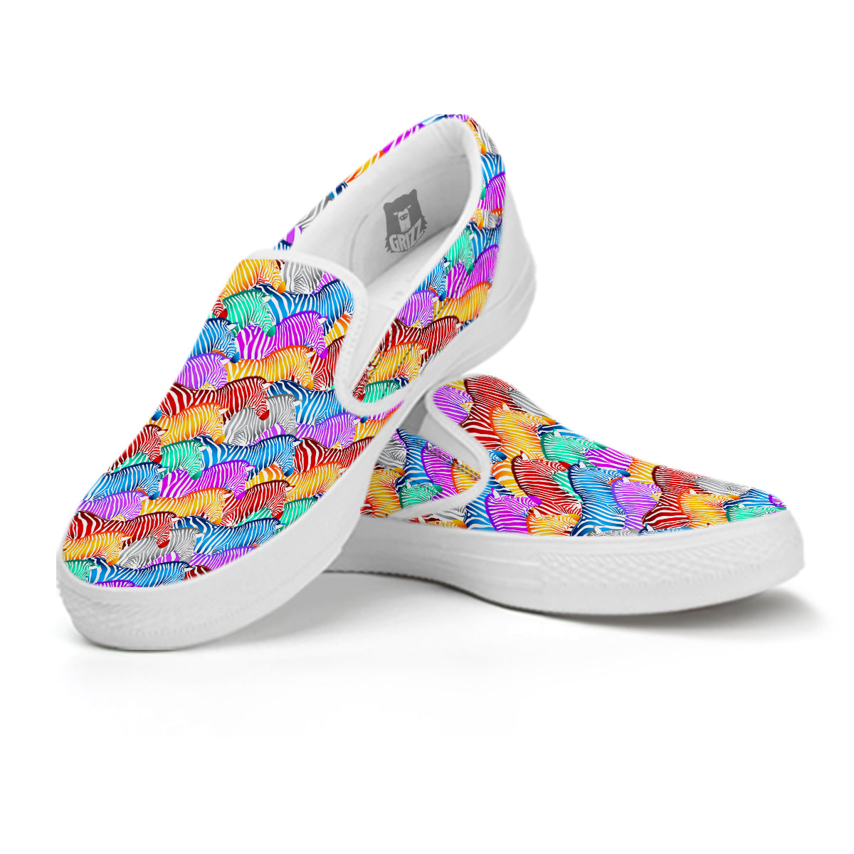 Colorful Zebra Print Pattern White Slip On Shoes-grizzshop