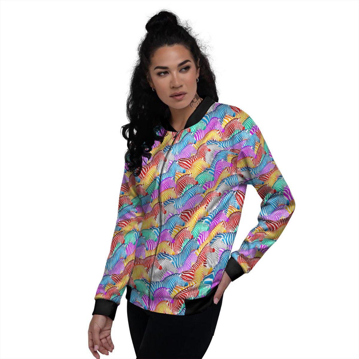 Colorful Zebra Print Pattern Women's Bomber Jacket-grizzshop