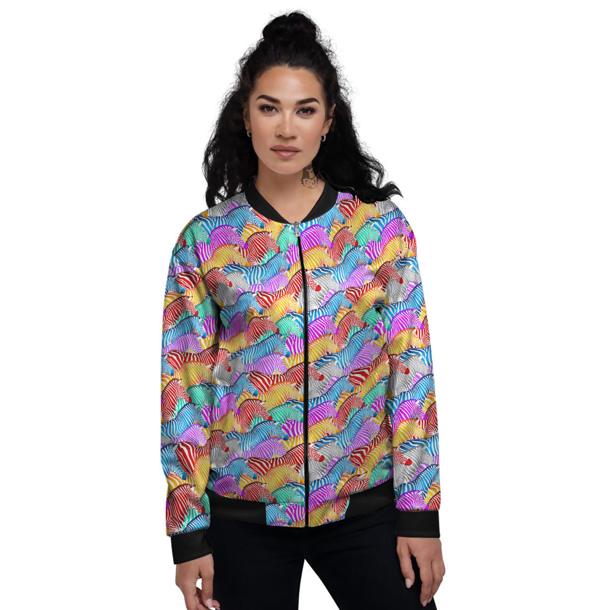 Colorful Zebra Print Pattern Women's Bomber Jacket-grizzshop