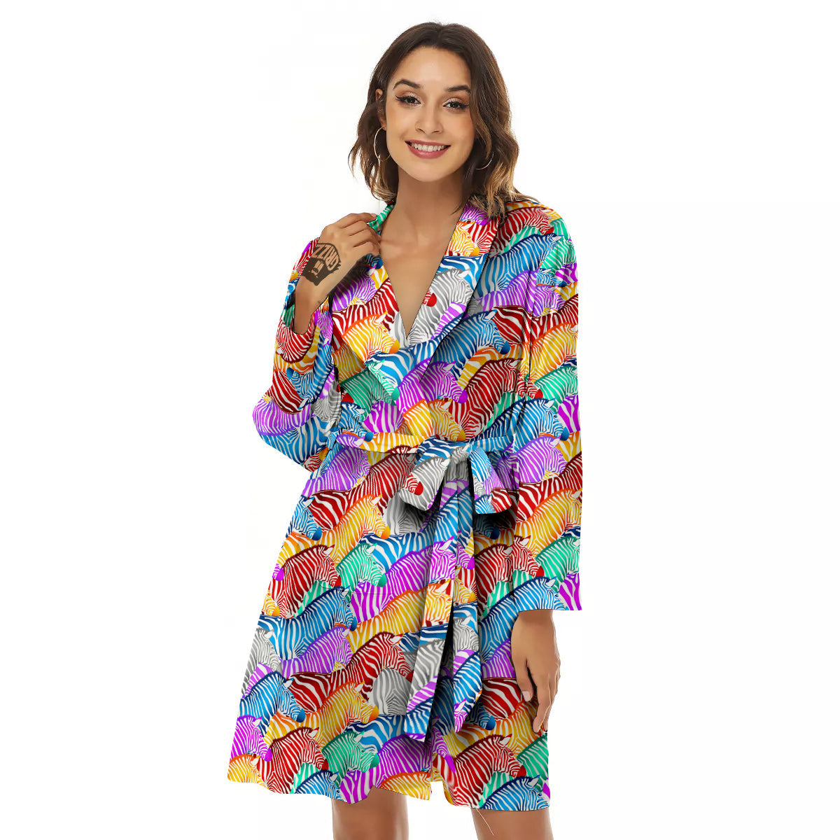 Colorful Zebra Print Pattern Women's Robe-grizzshop