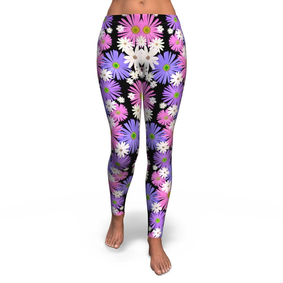 Colorful Daisy Pattern Print Pattern Women Leggings-grizzshop