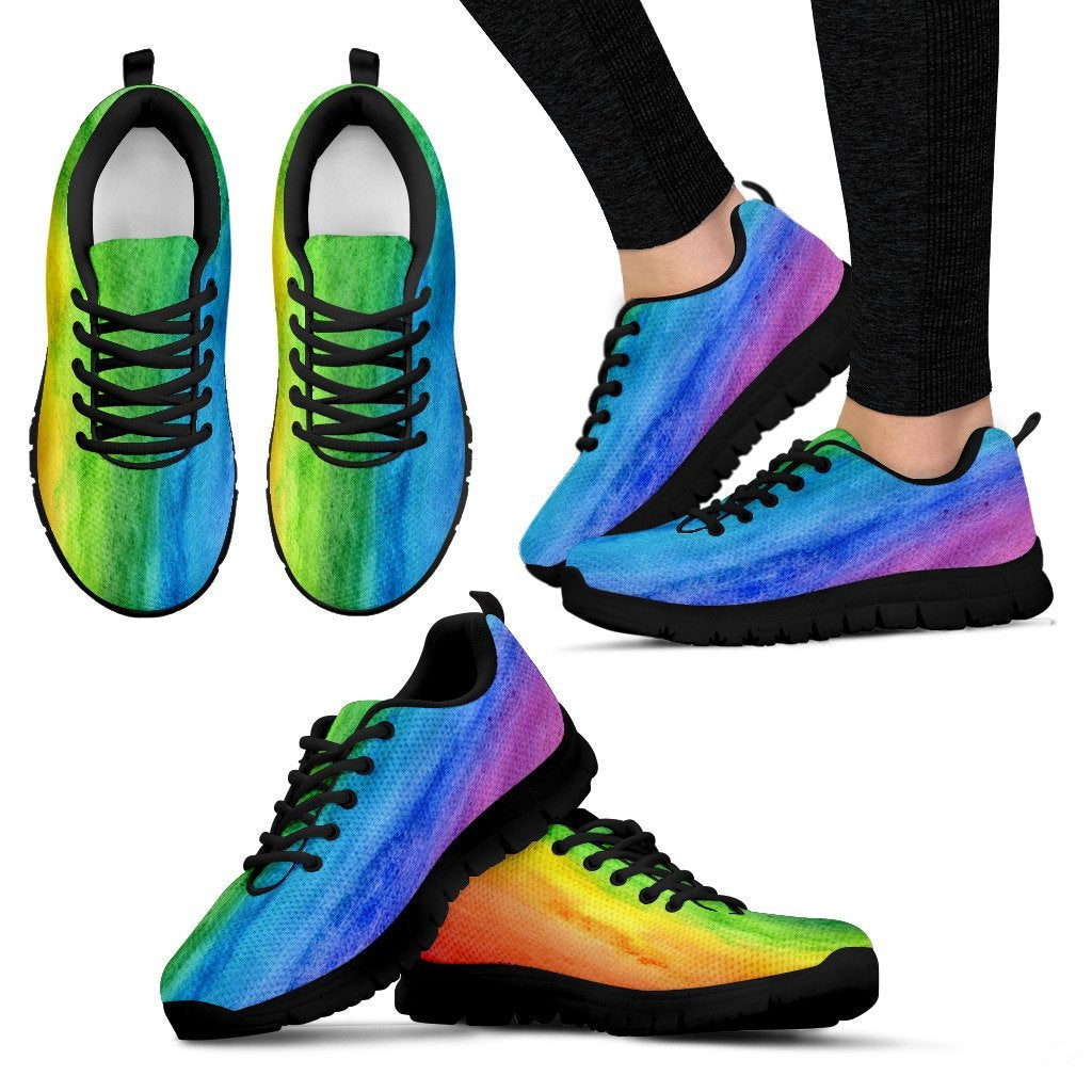 Colorful Rainbow Pattern Print Black Sneaker Shoes For Men Women-grizzshop