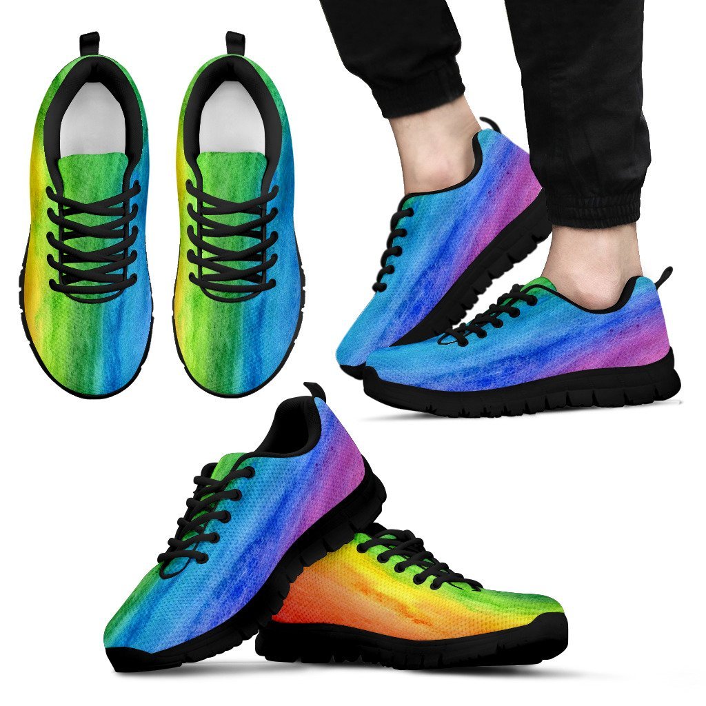Colorful Rainbow Pattern Print Black Sneaker Shoes For Men Women-grizzshop