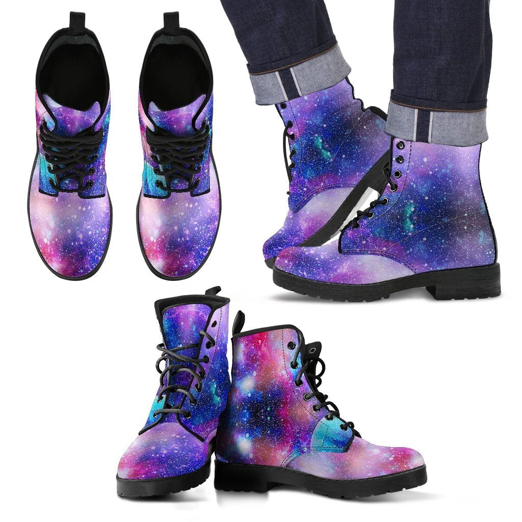 Colorful Star Galxay Space Print Men Women Leather Boots-grizzshop