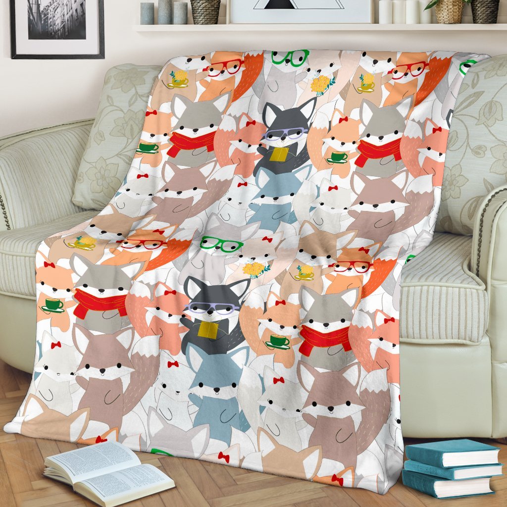 Colorul Fox Pattern Print Blanket-grizzshop