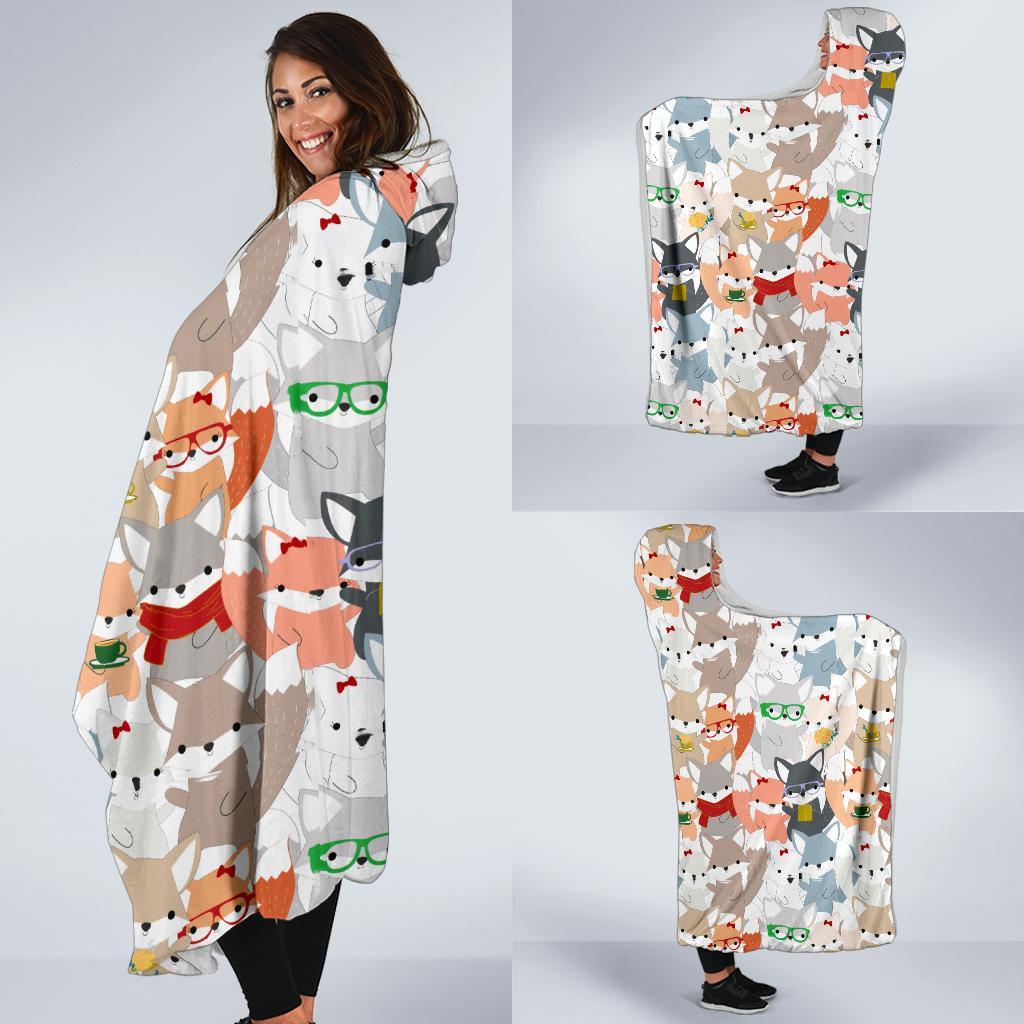 Colorul Fox Pattern Print Hooded Blanket-grizzshop