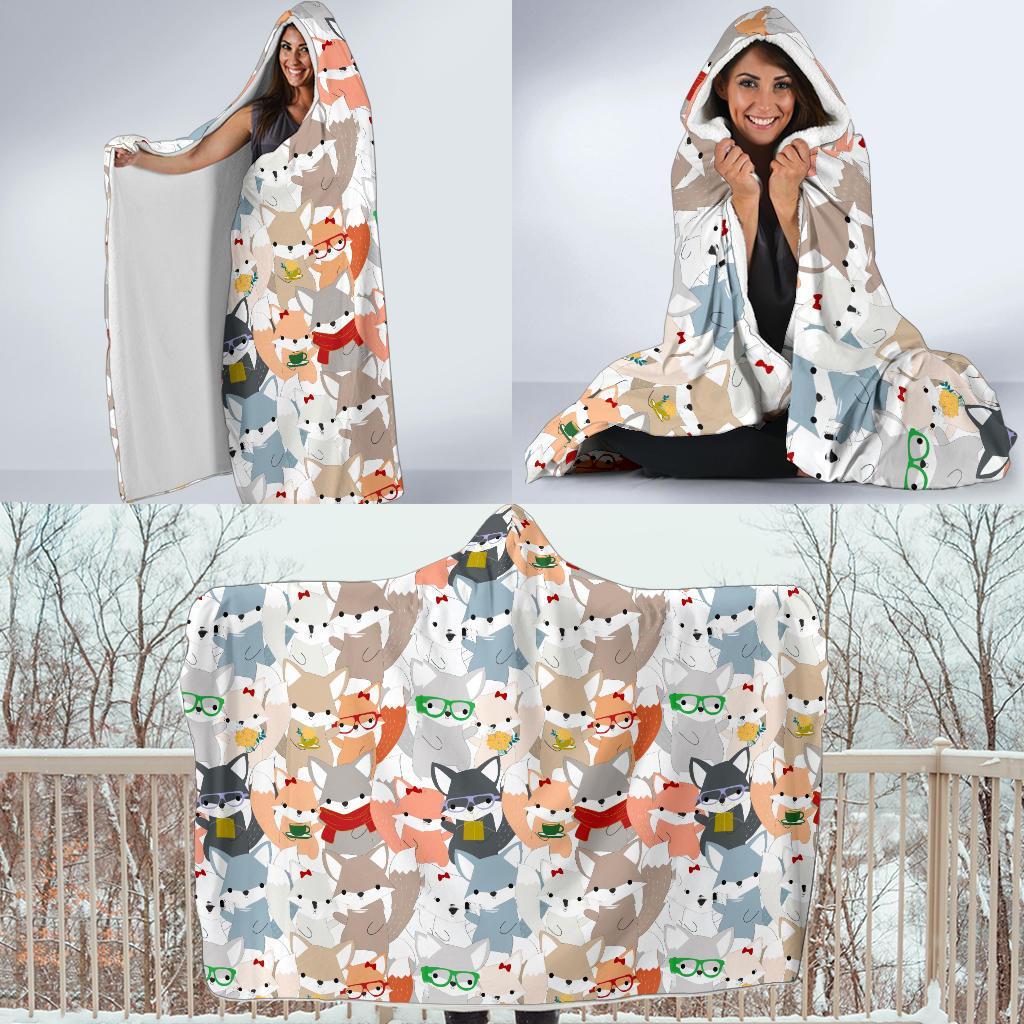 Colorul Fox Pattern Print Hooded Blanket-grizzshop