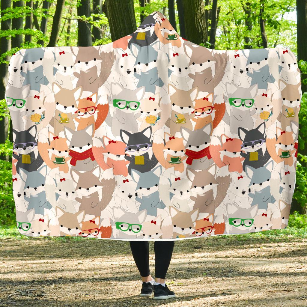 Colorul Fox Pattern Print Hooded Blanket-grizzshop