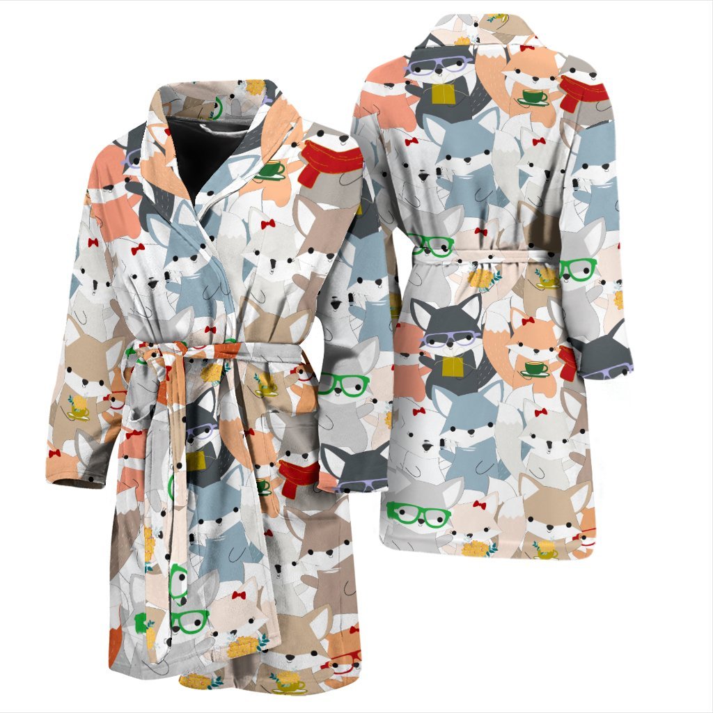 Colorul Fox Pattern Print Men Long Robe-grizzshop