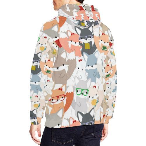 Colorul Fox Pattern Print Men Pullover Hoodie-grizzshop