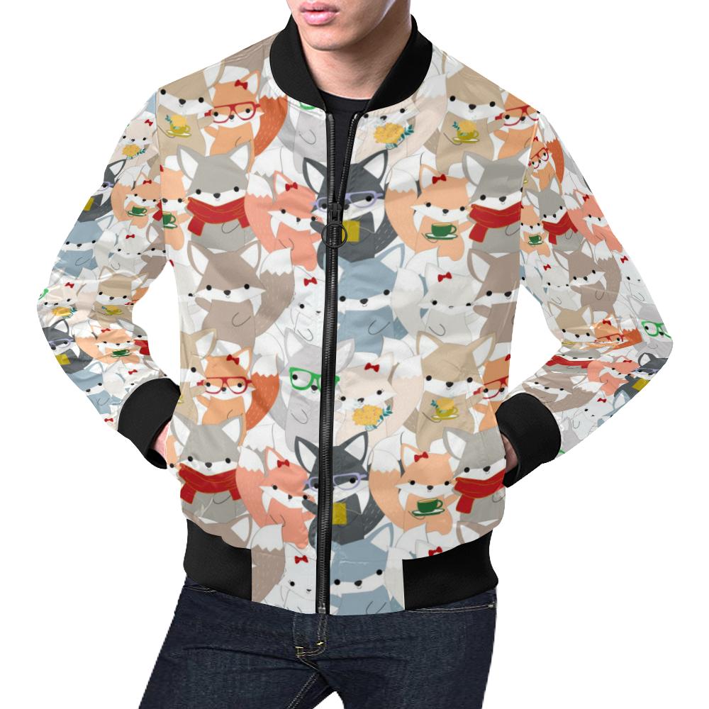 Colorul Fox Pattern Print Men's Bomber Jacket-grizzshop
