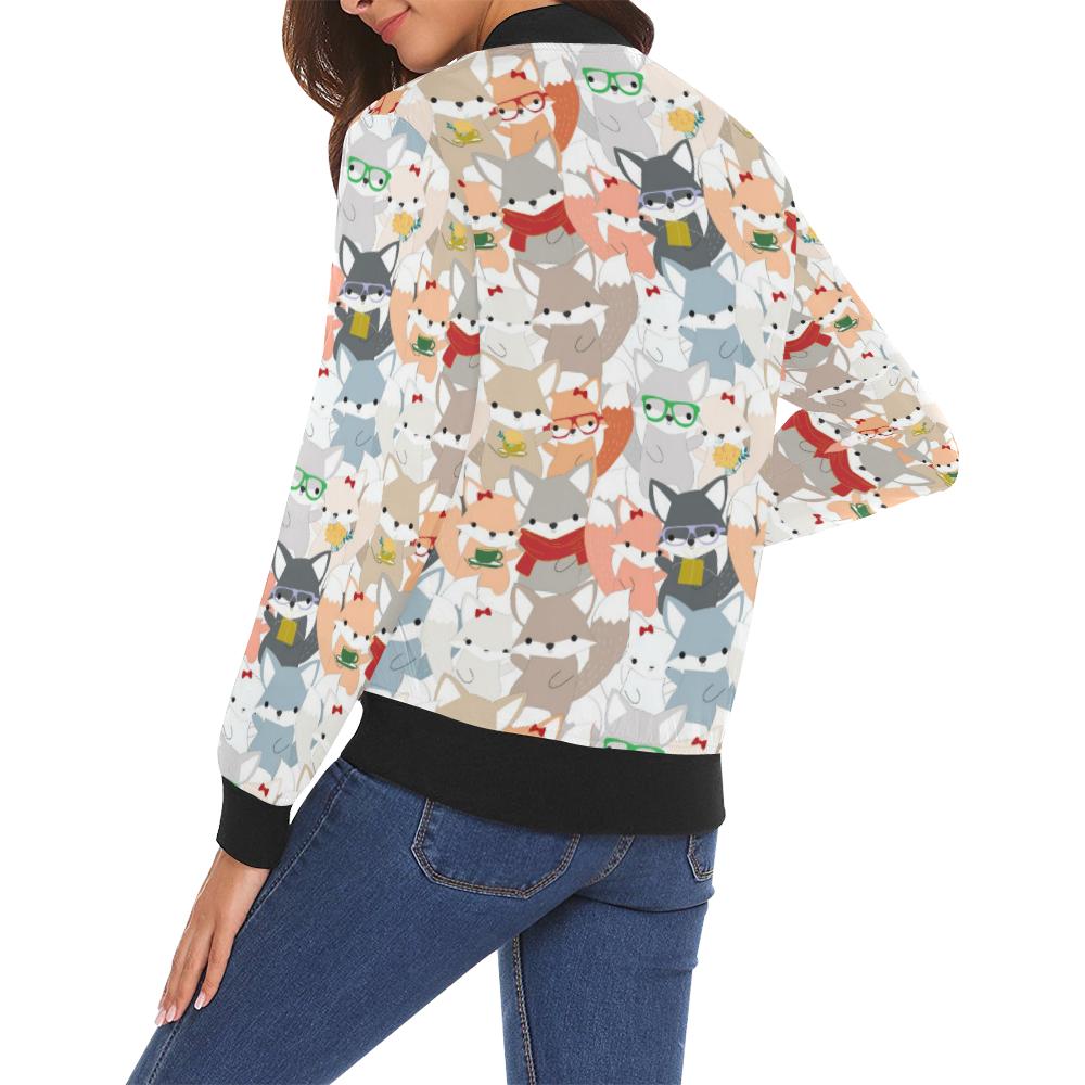 Colorul Fox Pattern Print Women Casual Bomber Jacket-grizzshop