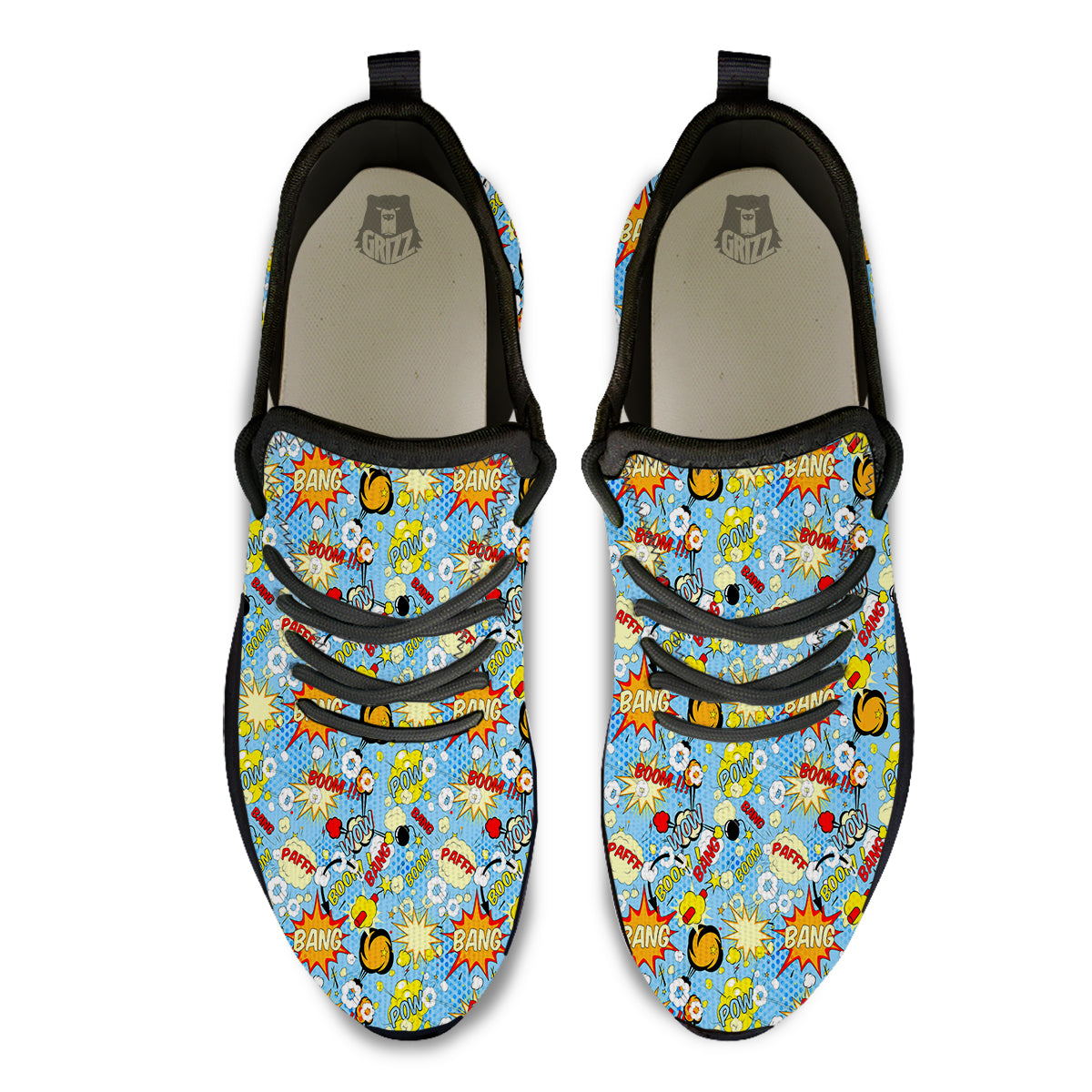 Comic Book Speech Bubbles Print Pattern Black Athletic Shoes-grizzshop