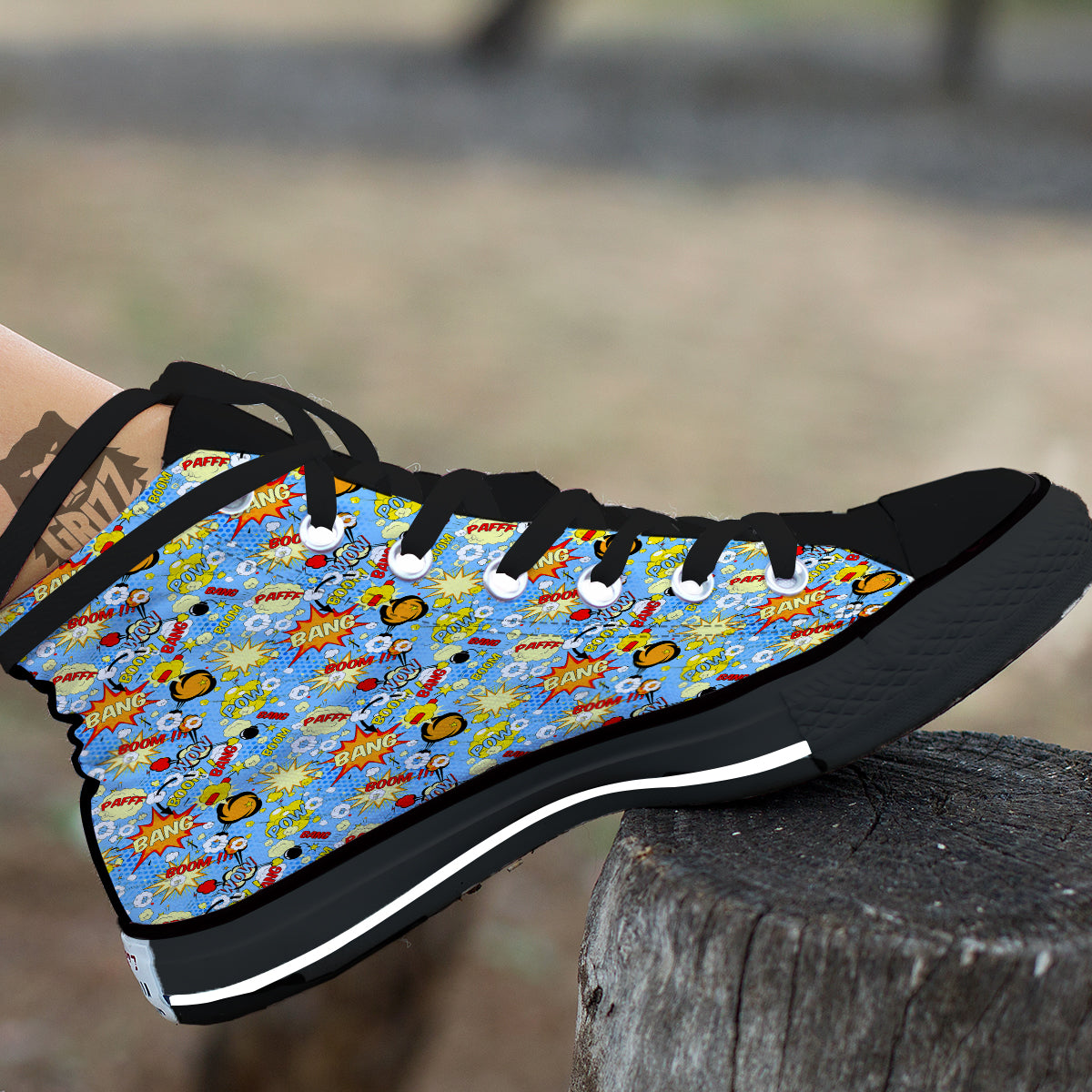Comic Book Speech Bubbles Print Pattern Black High Top Shoes-grizzshop