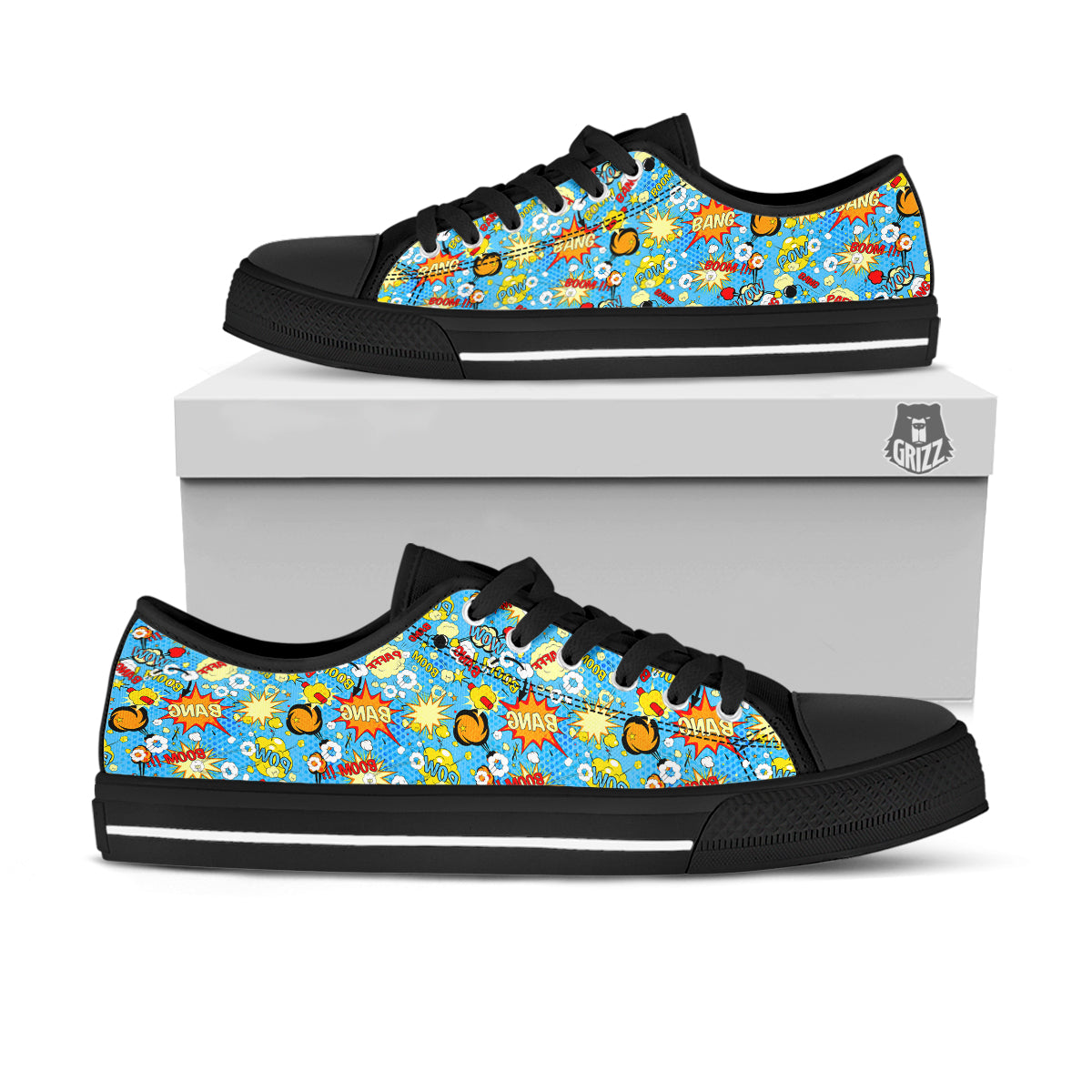 Comic Book Speech Bubbles Print Pattern Black Low Top Shoes-grizzshop