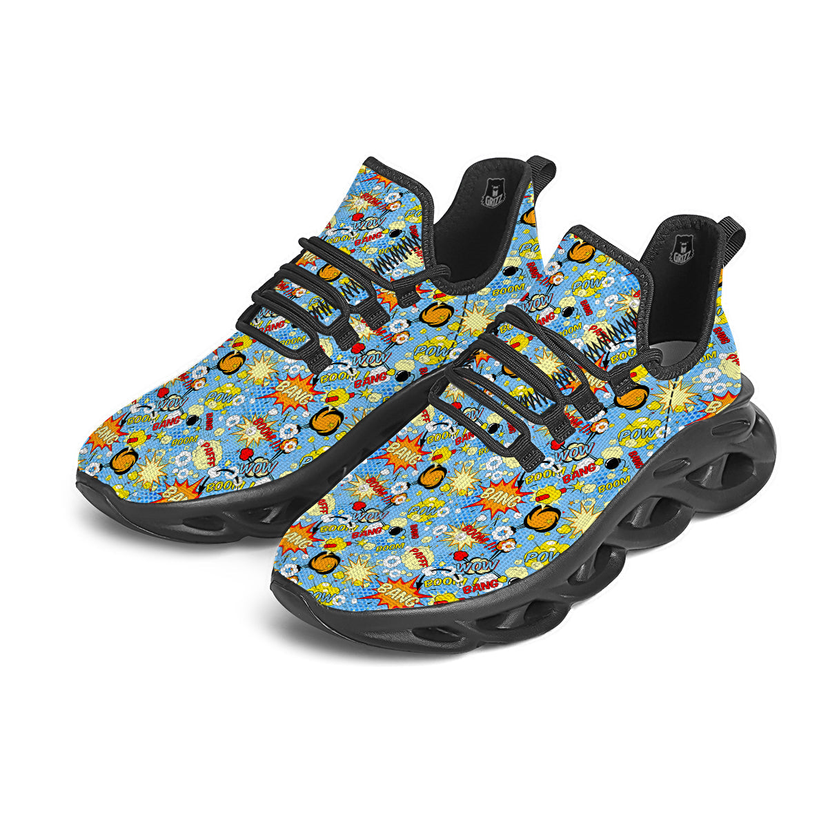 Comic Book Speech Bubbles Print Pattern Black Running Shoes-grizzshop