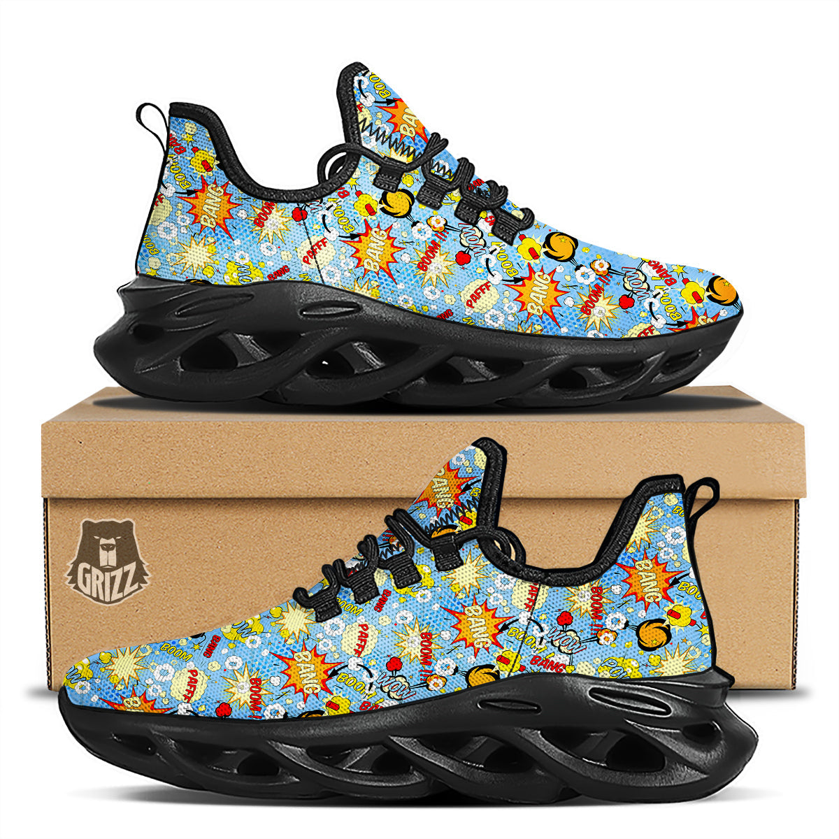 Comic Book Speech Bubbles Print Pattern Black Running Shoes-grizzshop
