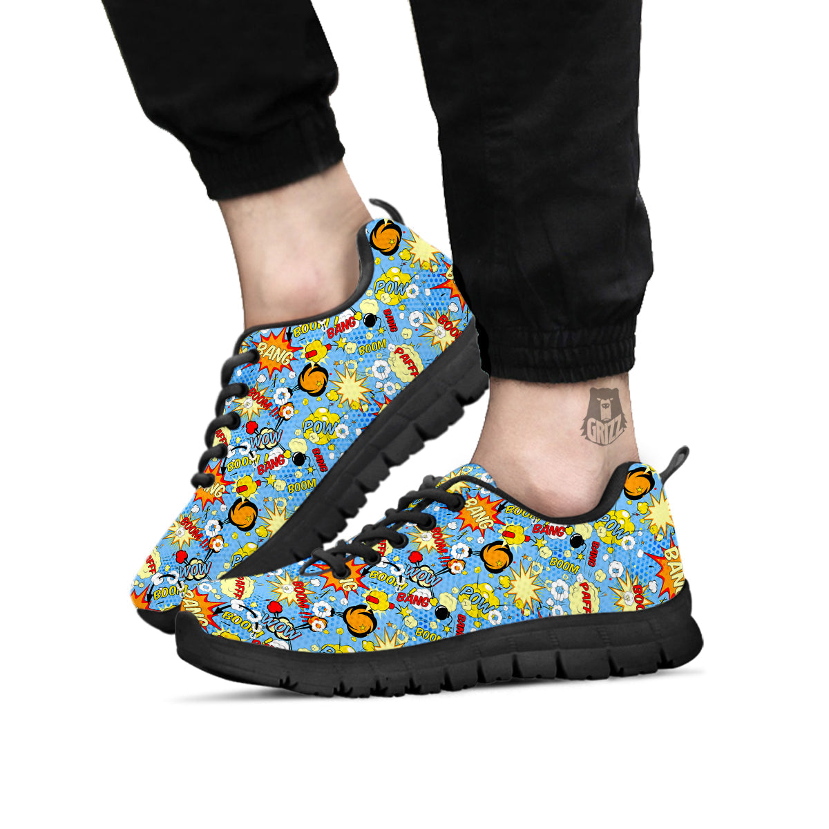 Comic Book Speech Bubbles Print Pattern Black Sneaker-grizzshop
